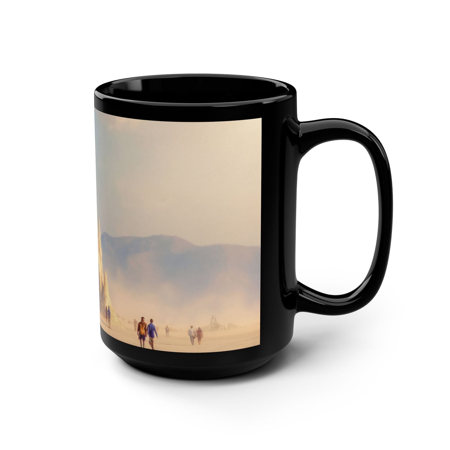 White Tower Black Mug, 15oz – Sunlit Salt Fort at Burning Man