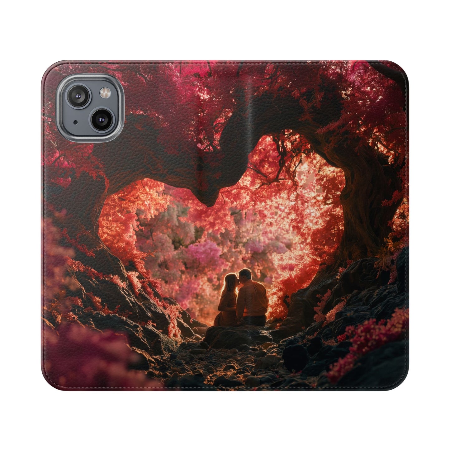 Crimson Arch Flip Cases – Heart-Shaped Canopy Romance