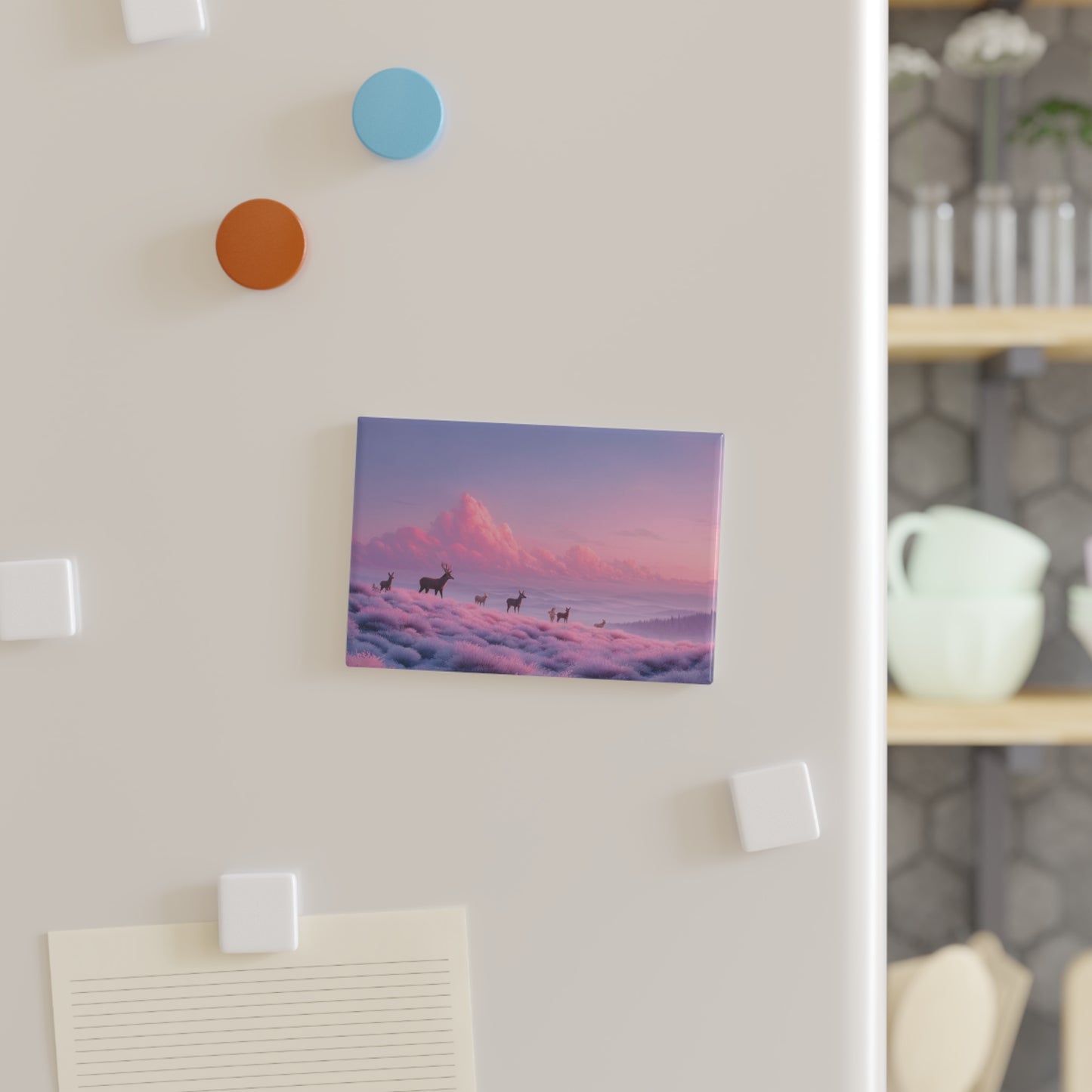 Twilight Herd Button Magnet, Rectangle (1 & 10 pcs) – Pink Lavender Meadow Serenity