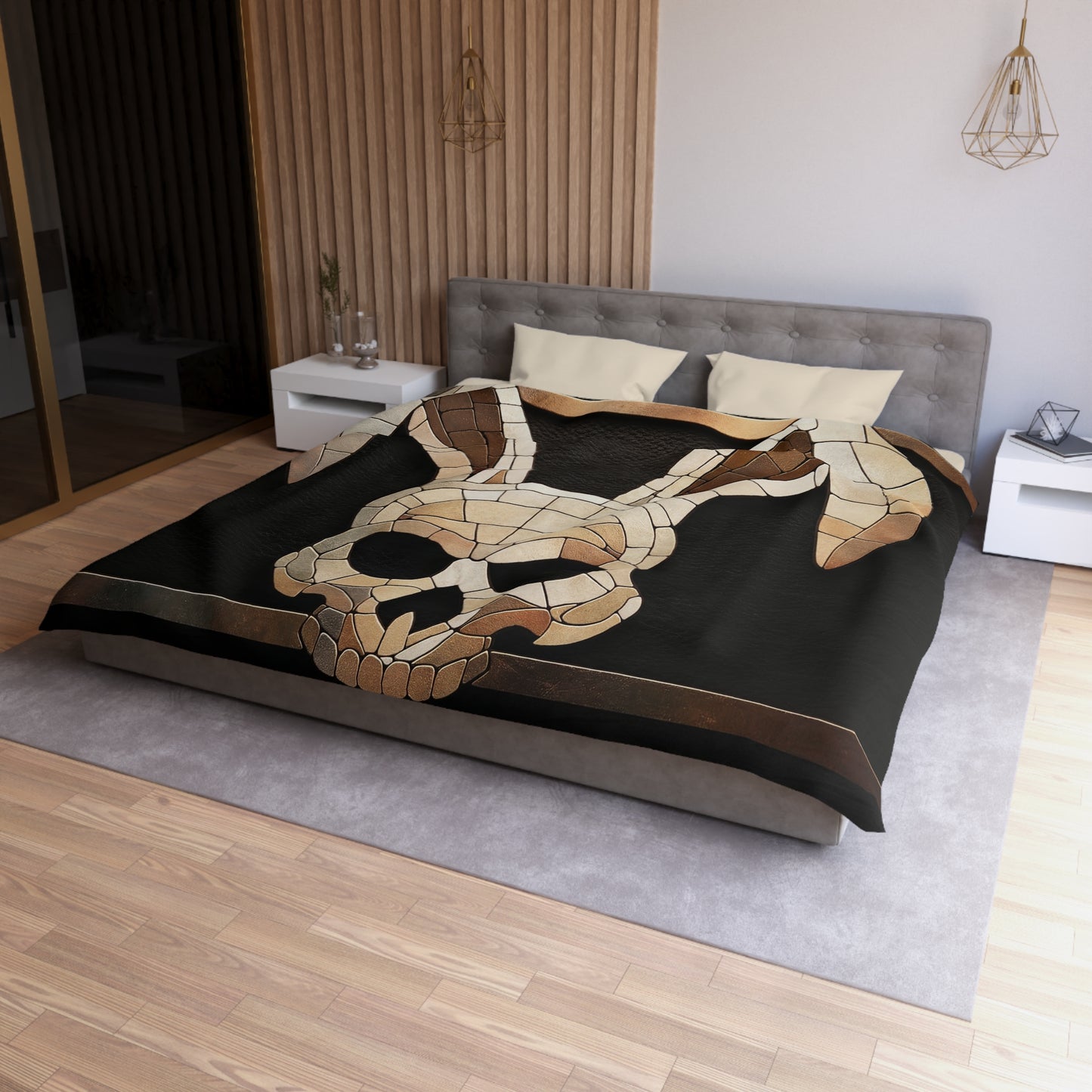 Mosaic Rabbit Skull Duvet Cover – Warm Stone Dreamscape