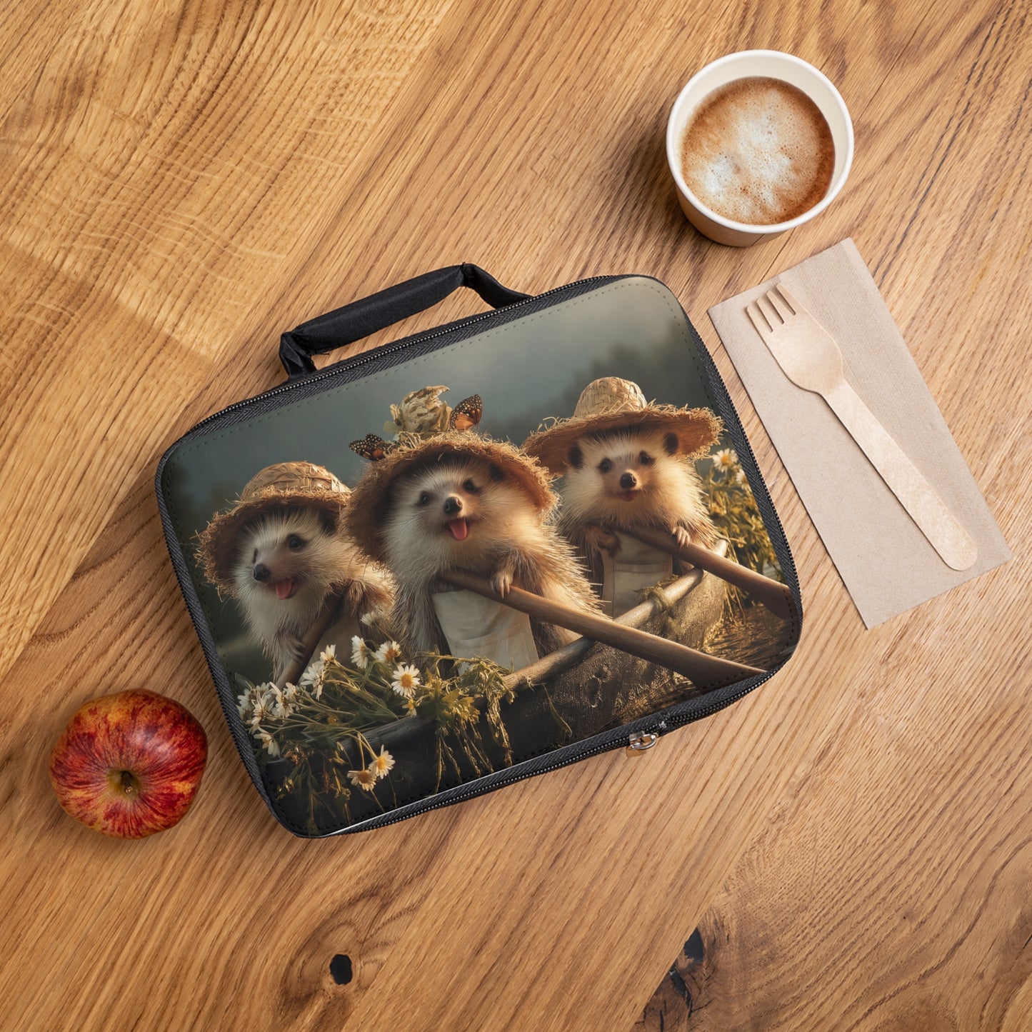 Three Hedgehog Rowers Lunch Bag – Golden Hour Pond Adventure