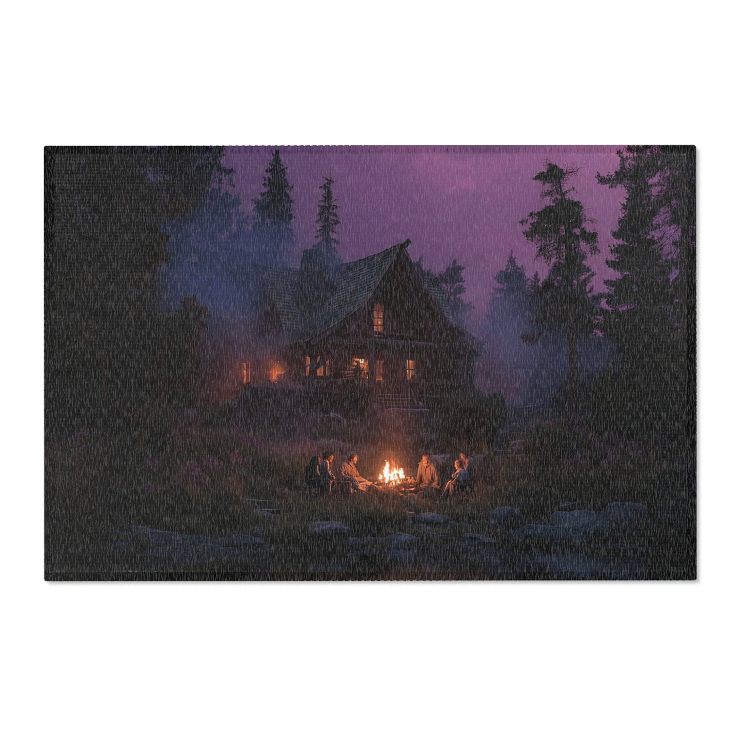 Whispering Pines Cabin Rug – Twilight Campfire Gathering