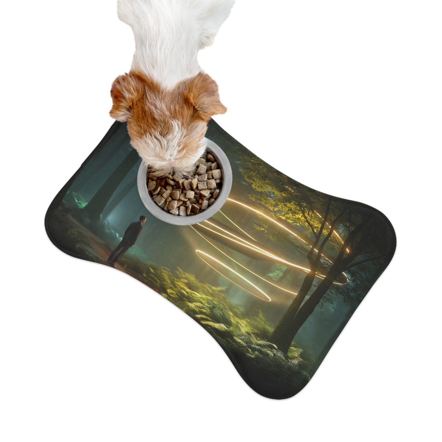Golden Rings Pet Feeding Mats – Ethereal Forest Vortex