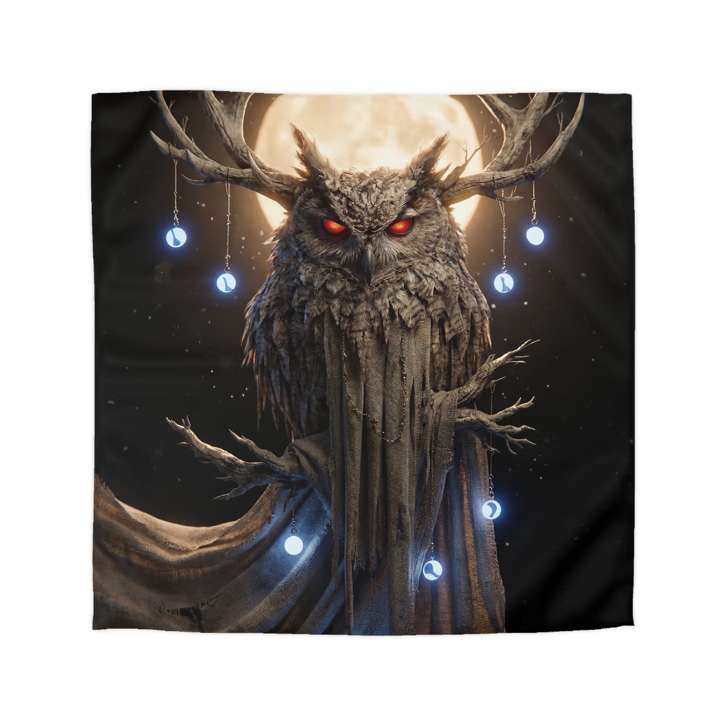 Moonlit Owl Sentinel Microfiber Duvet Cover – Crimson-Eyed Watcher of the Night