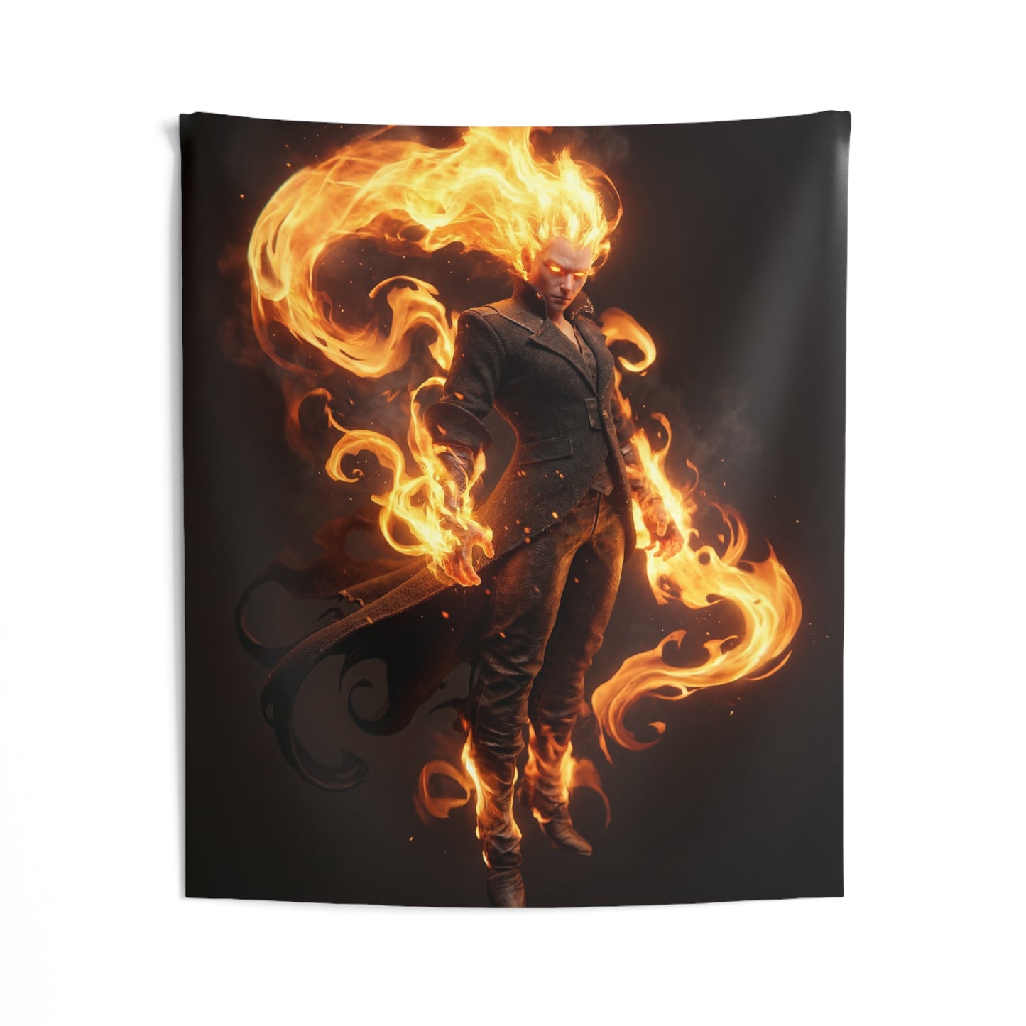 Flame-Wreathed Sentinel Indoor Wall Tapestries – Crimson Ember Sovereign
