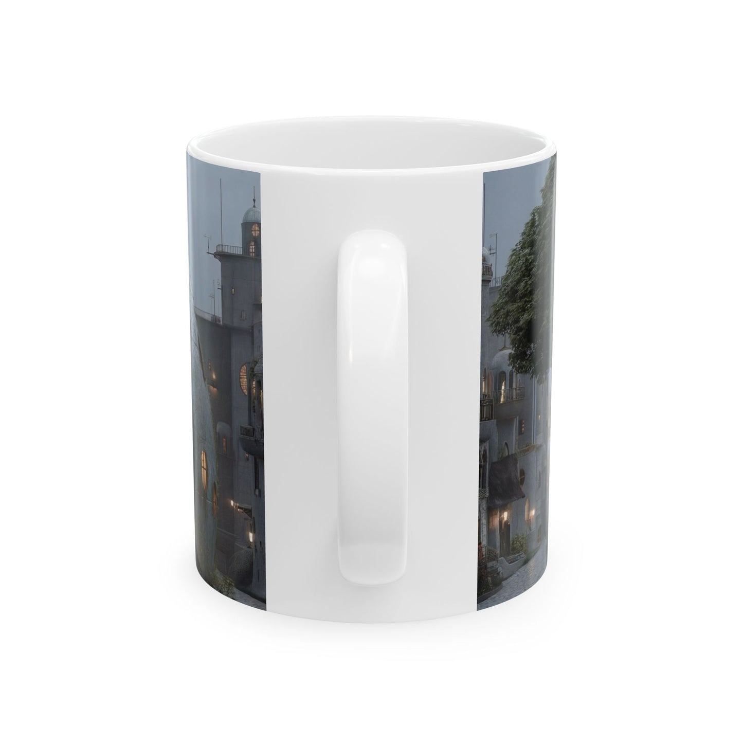 Sky-Rooted Dome House Ceramic Mug – Twilight Haven in Stone and Moss