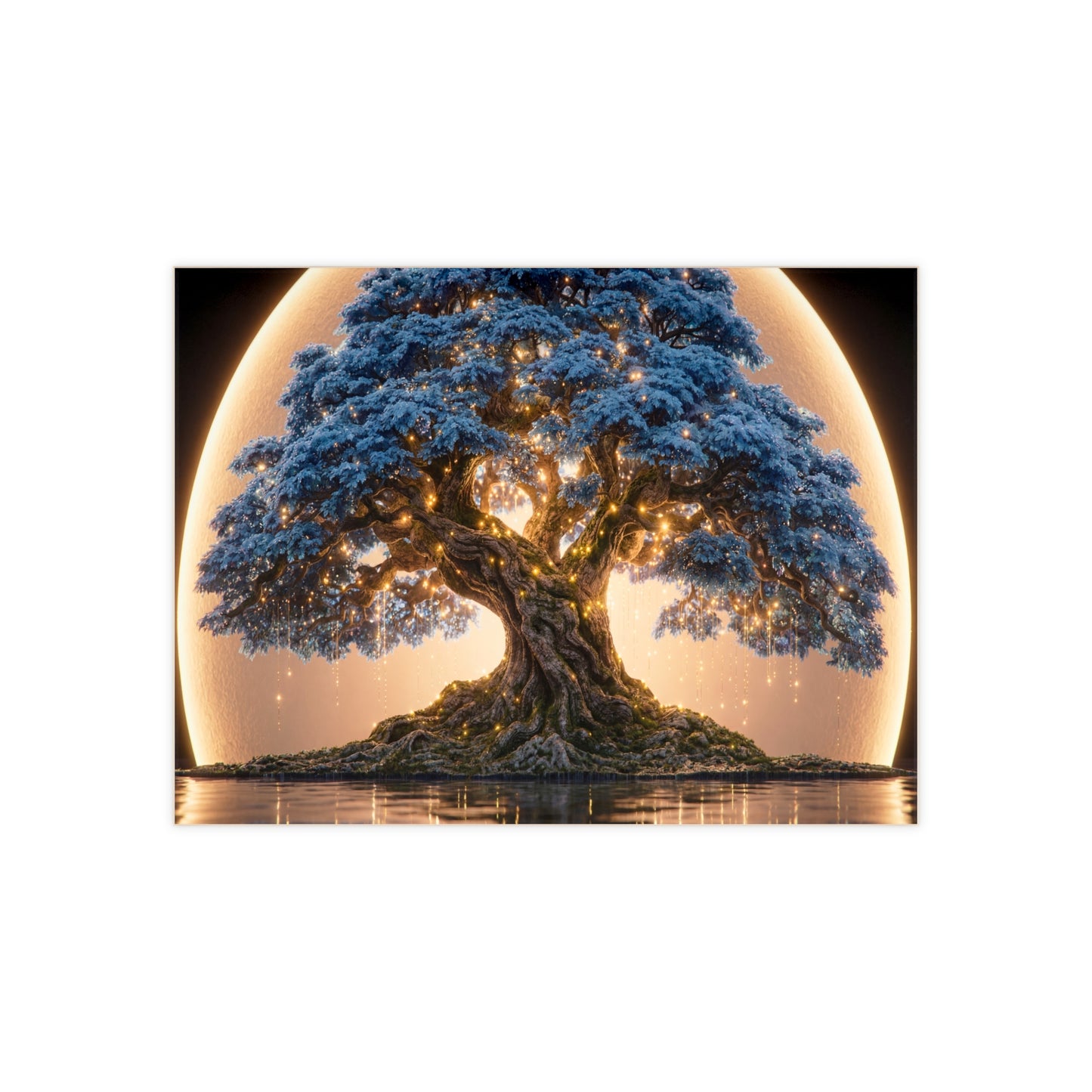 Moonlit Oracle Tree Ceramic Photo Tile – Whispering Wisdom Under Golden Light