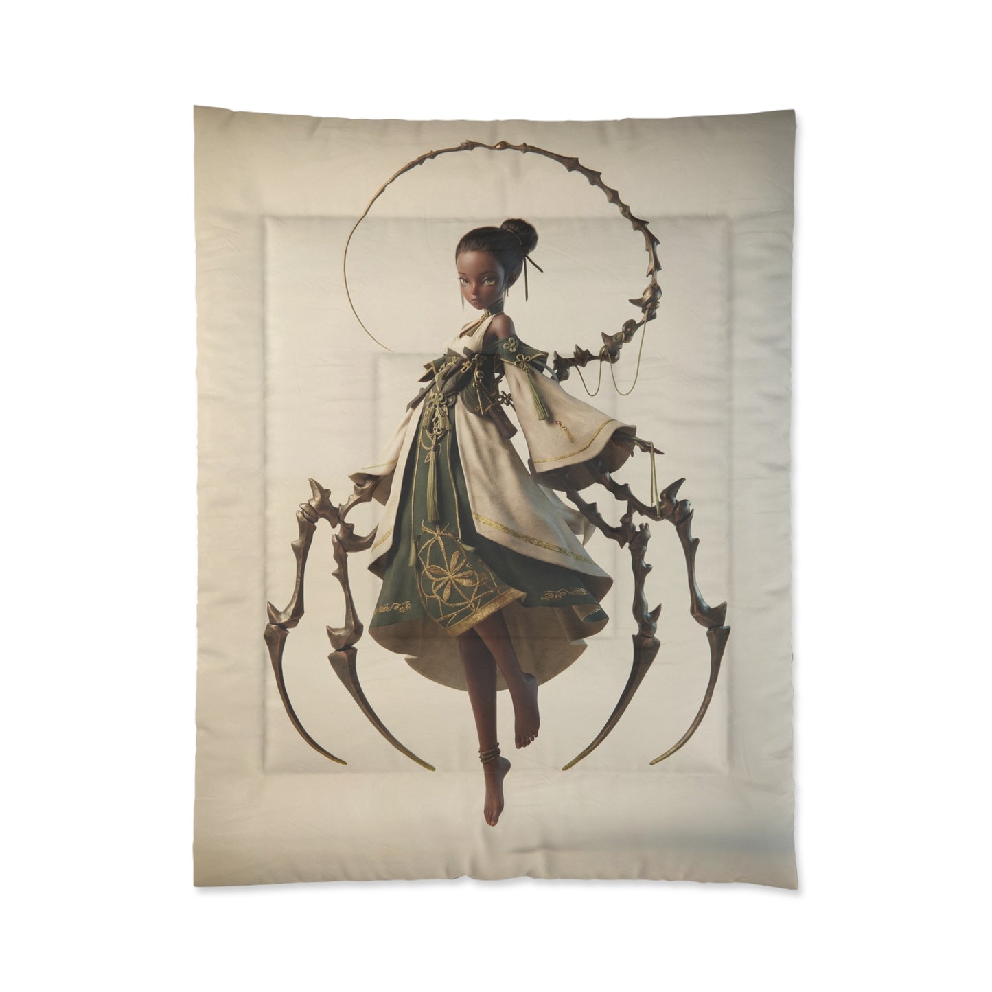 Spider Sentinel Comforter – Moonlit Weave and Gilded Threads