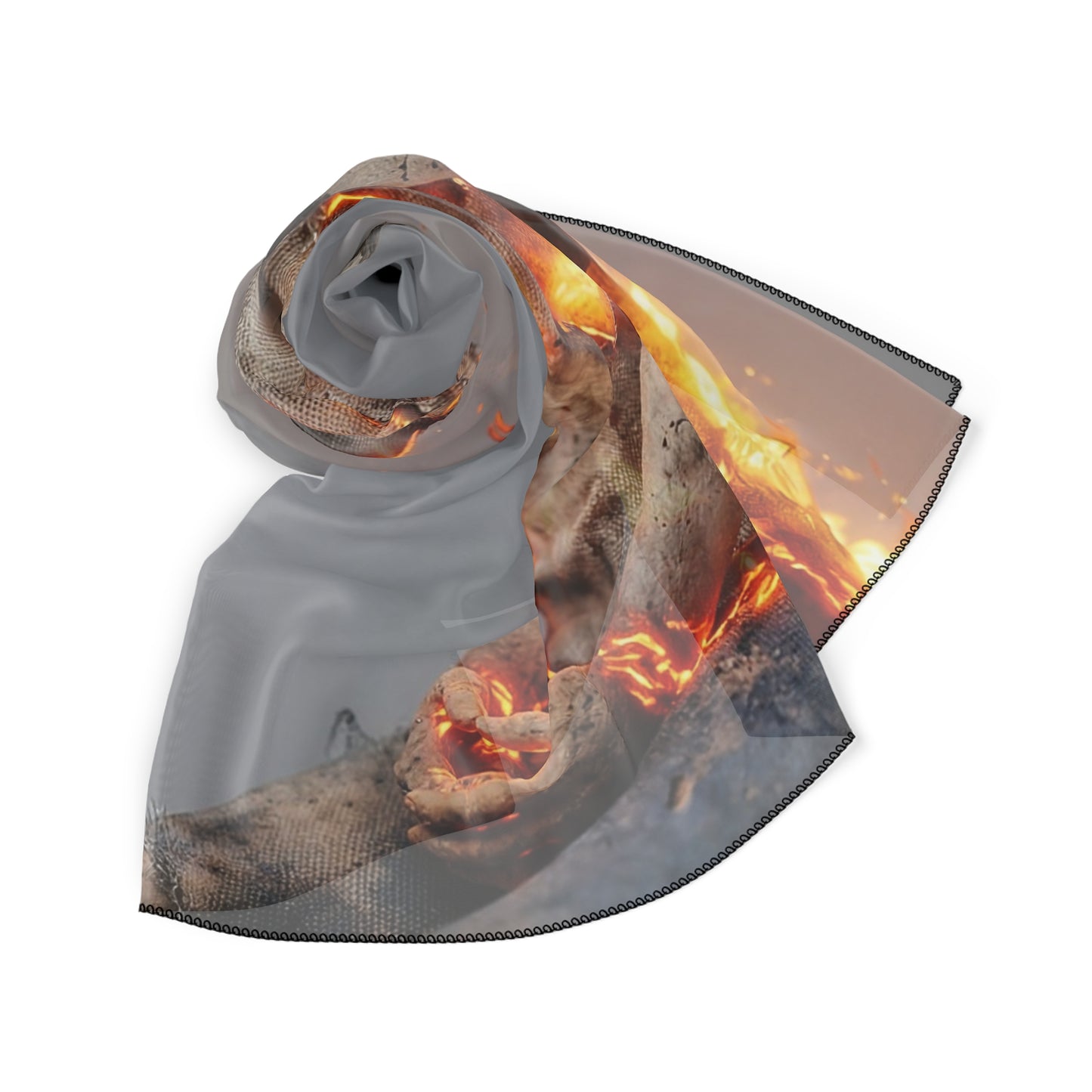 Fiery Rebirth Poly Scarf – Crumpled Paper Soul in Flame