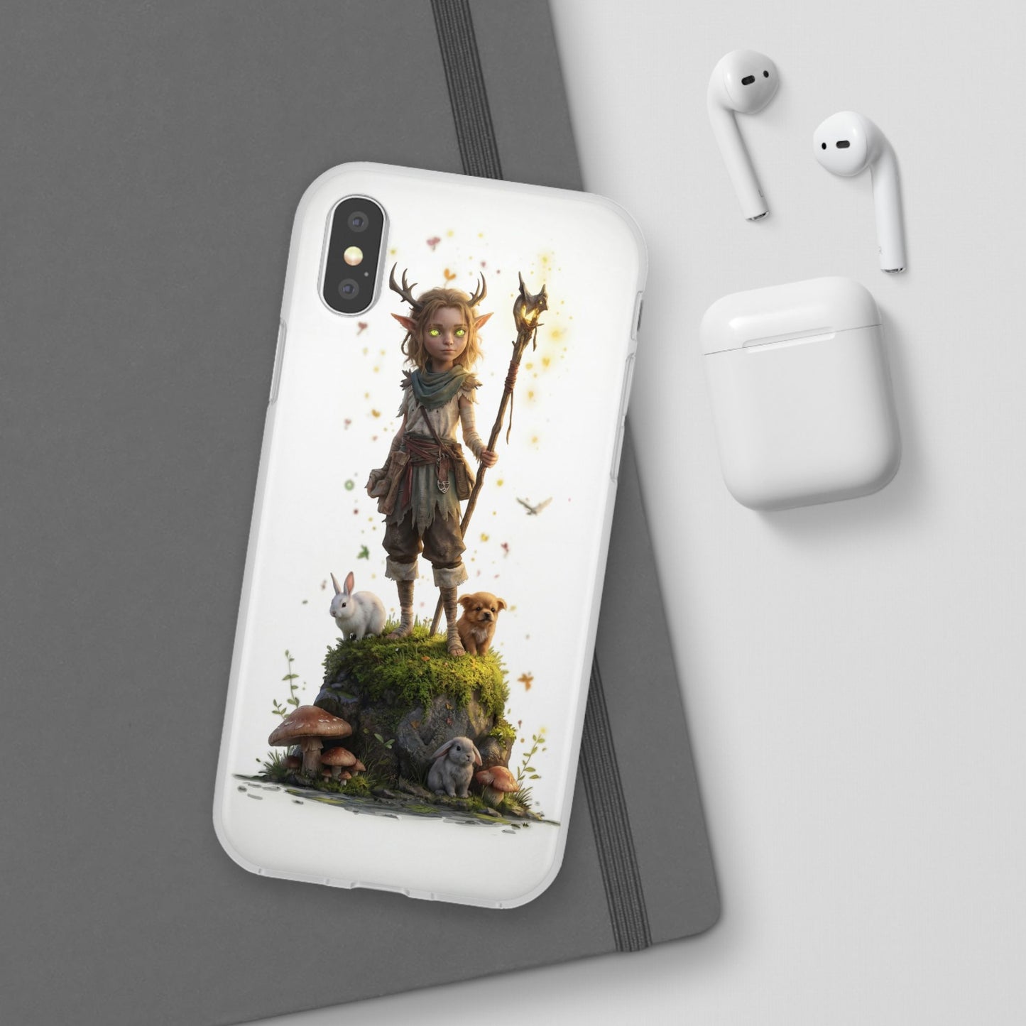 Forest Sentinel Flexi Cases – Glowing Antlered Child with Pet Companions