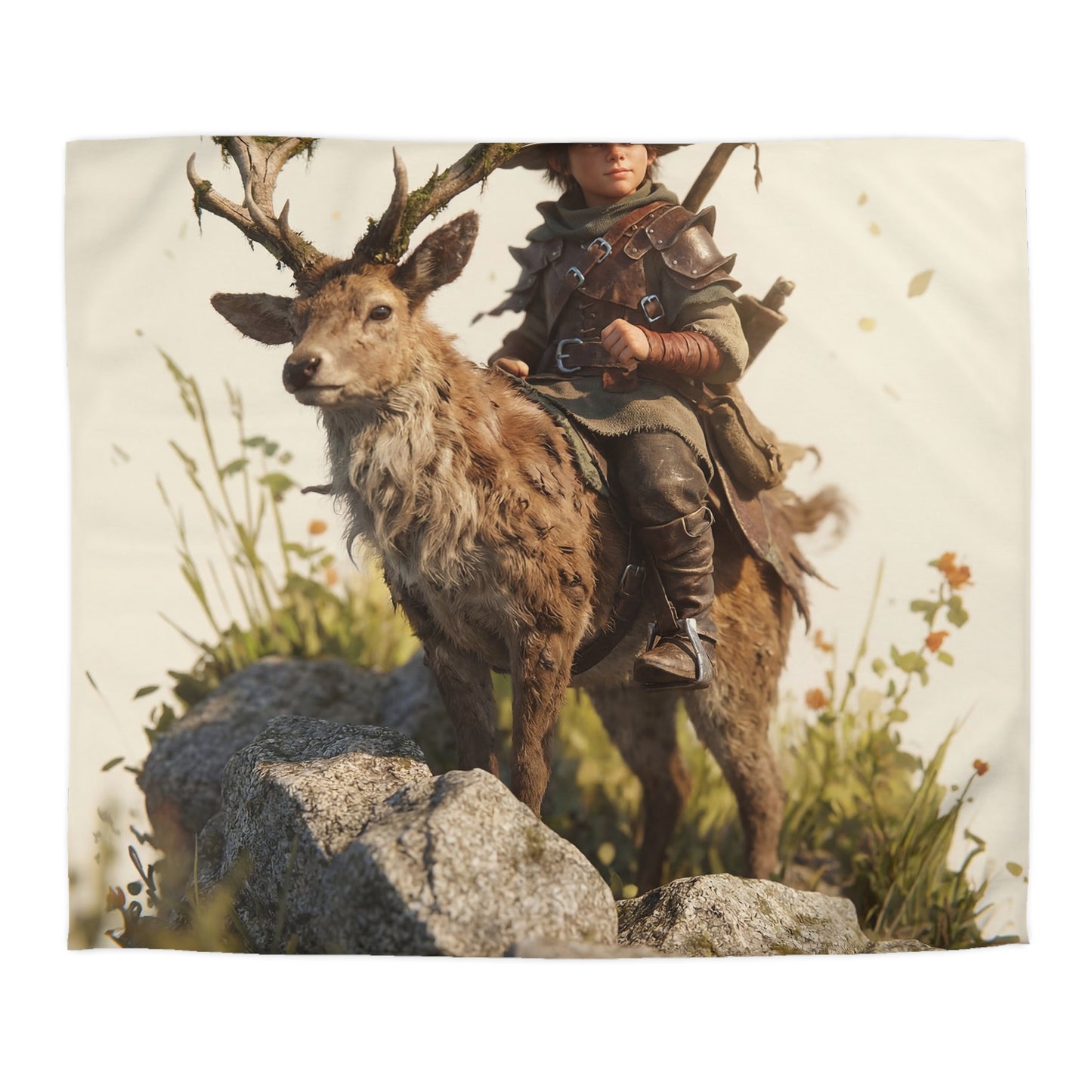 Boy with Antlered Deer Microfiber Duvet Cover – Sunset Ridge Guardian
