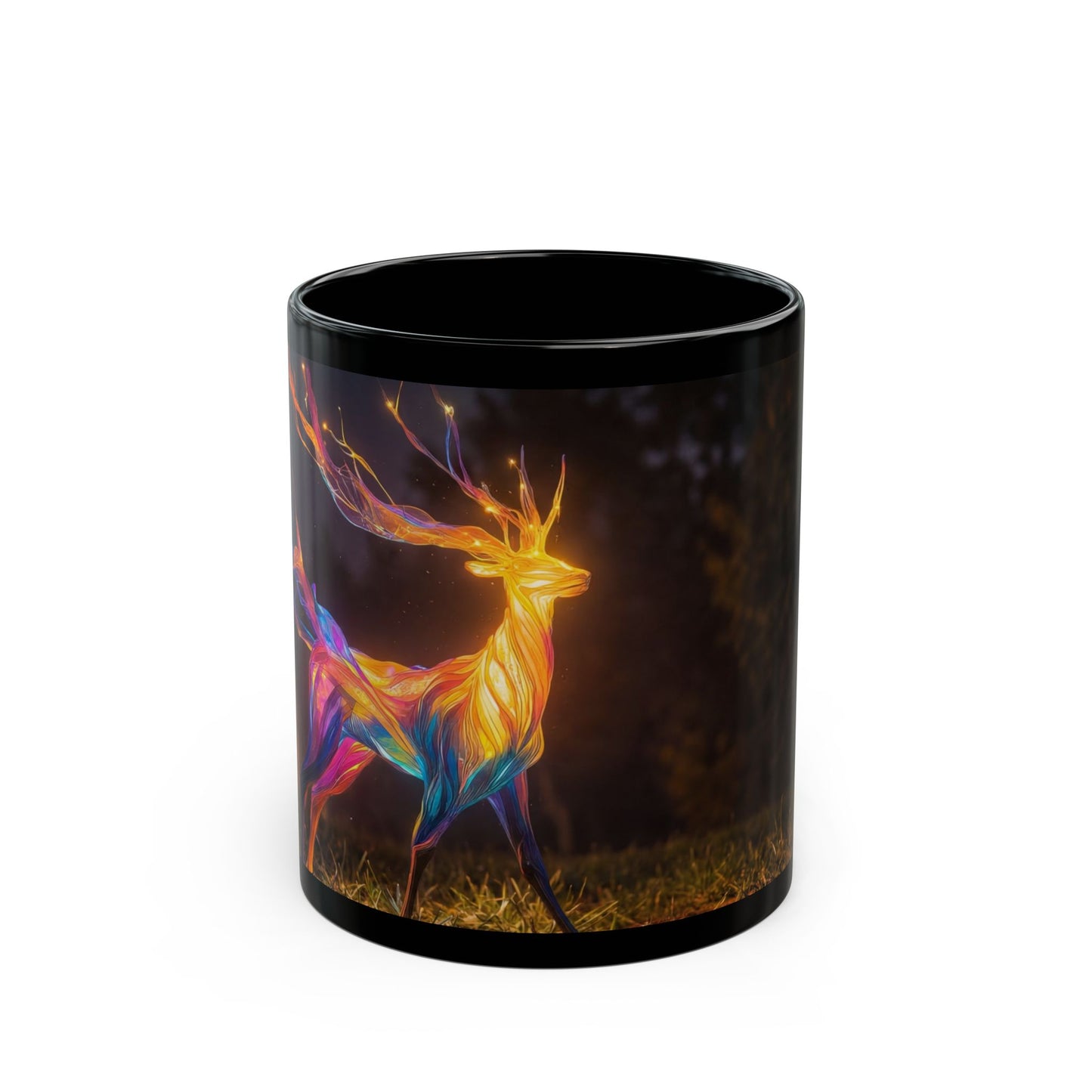 Chromatic Stag Black Mug – Night Meadow Luminescence