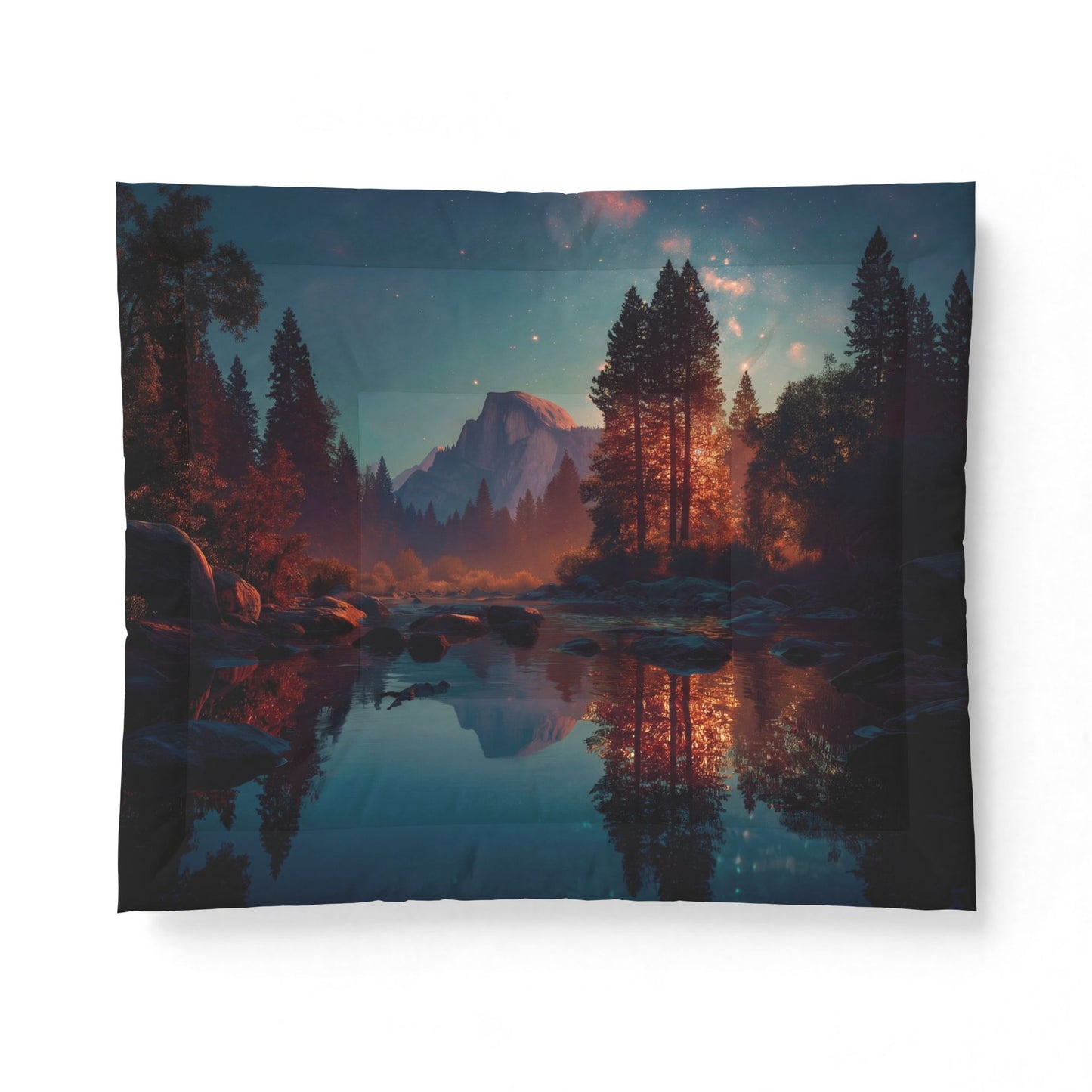 Starlit Valley River Comforter – Twilight Reflections and Distant Peaks