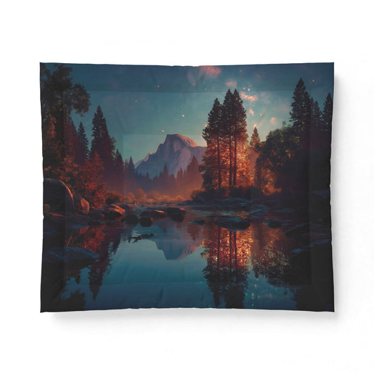 Starlit Valley River Comforter – Twilight Reflections and Distant Peaks
