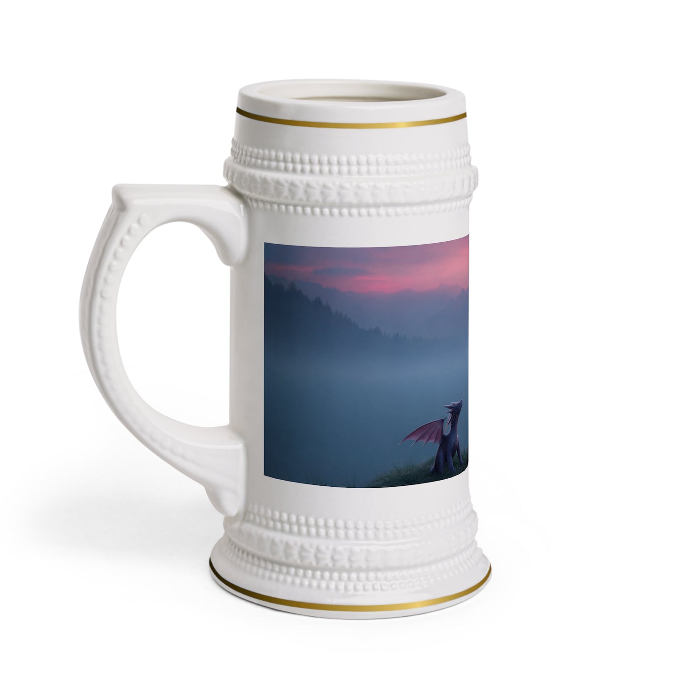 Dragon Sentinel Resting Scene Stein Mug – Misty Peak Twilight Companion