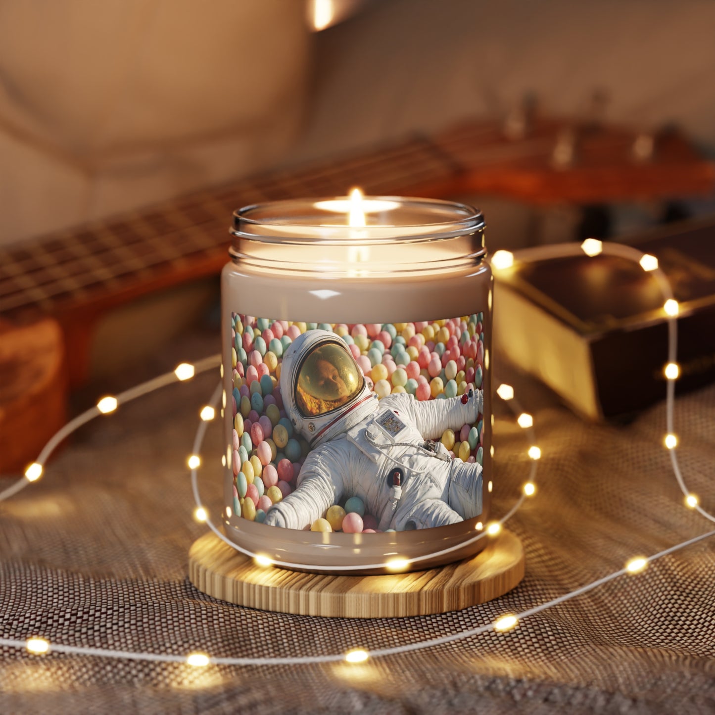 Astronaut in Pastel Ball Pit Scented Soy Candles with White Lid, 9oz – Weightless Playtime Dreamscape