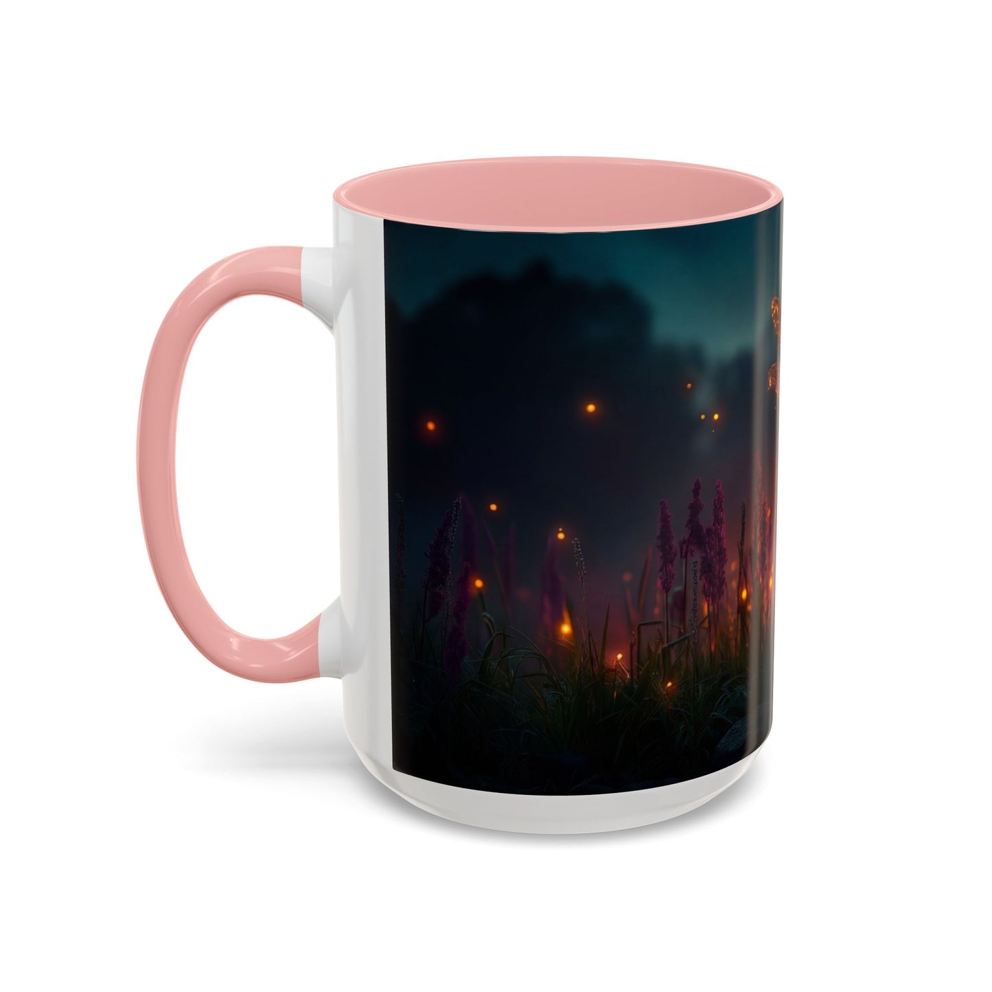 Firefly Dragonfly Accent Coffee Mug (11, 15oz) – Twilight Luminescence Over Meadow