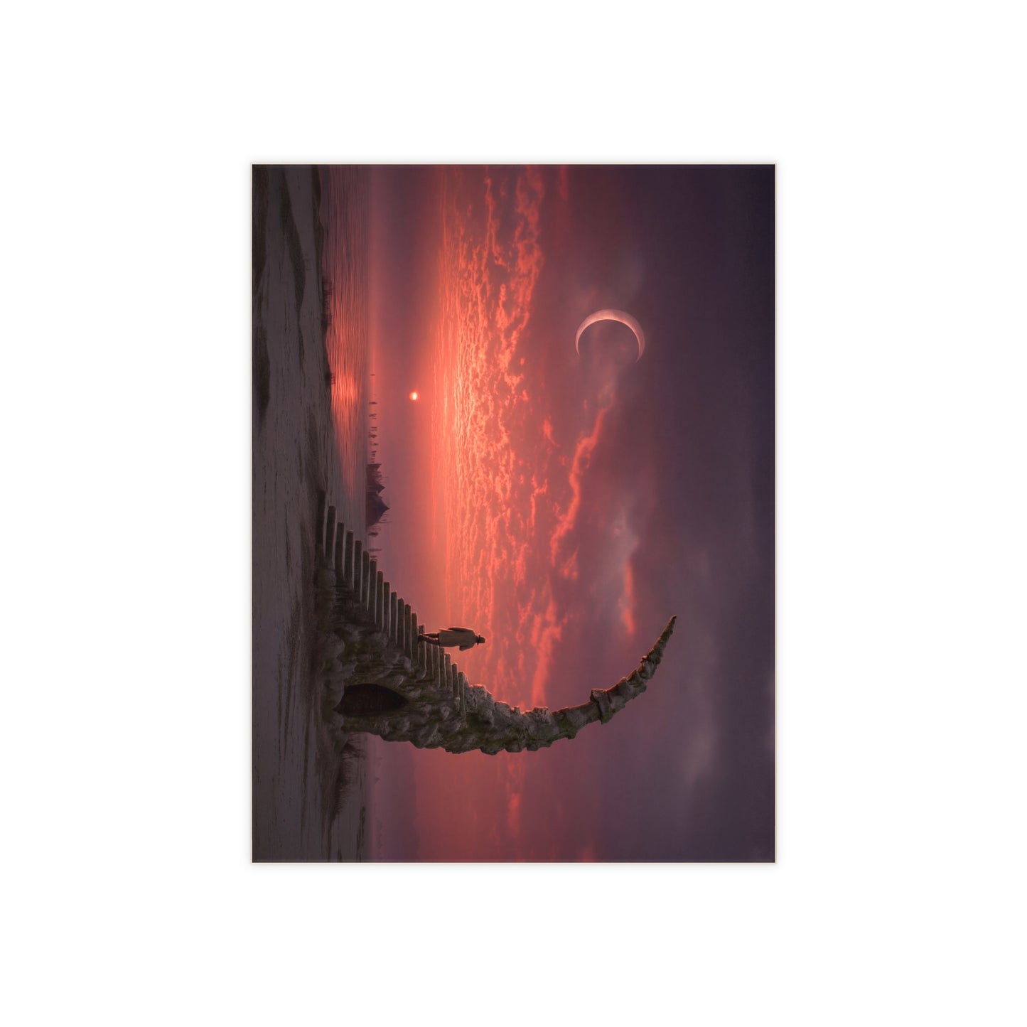Solstice Staircase Ceramic Photo Tile – Ascending Through Crimson Twilight
