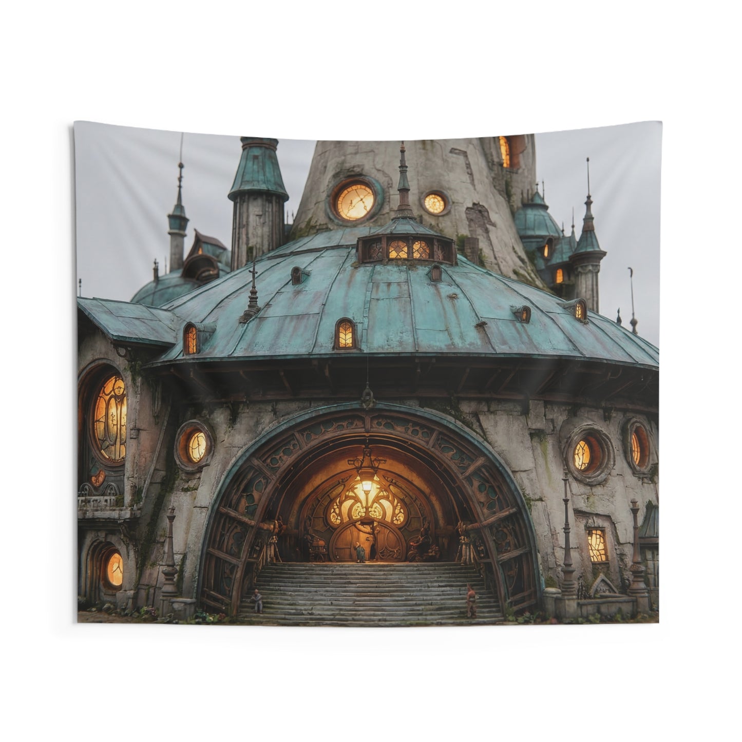 Copper-Toned Citadel Wall Tapestry – Twilight Keep of the Stone Sentinel
