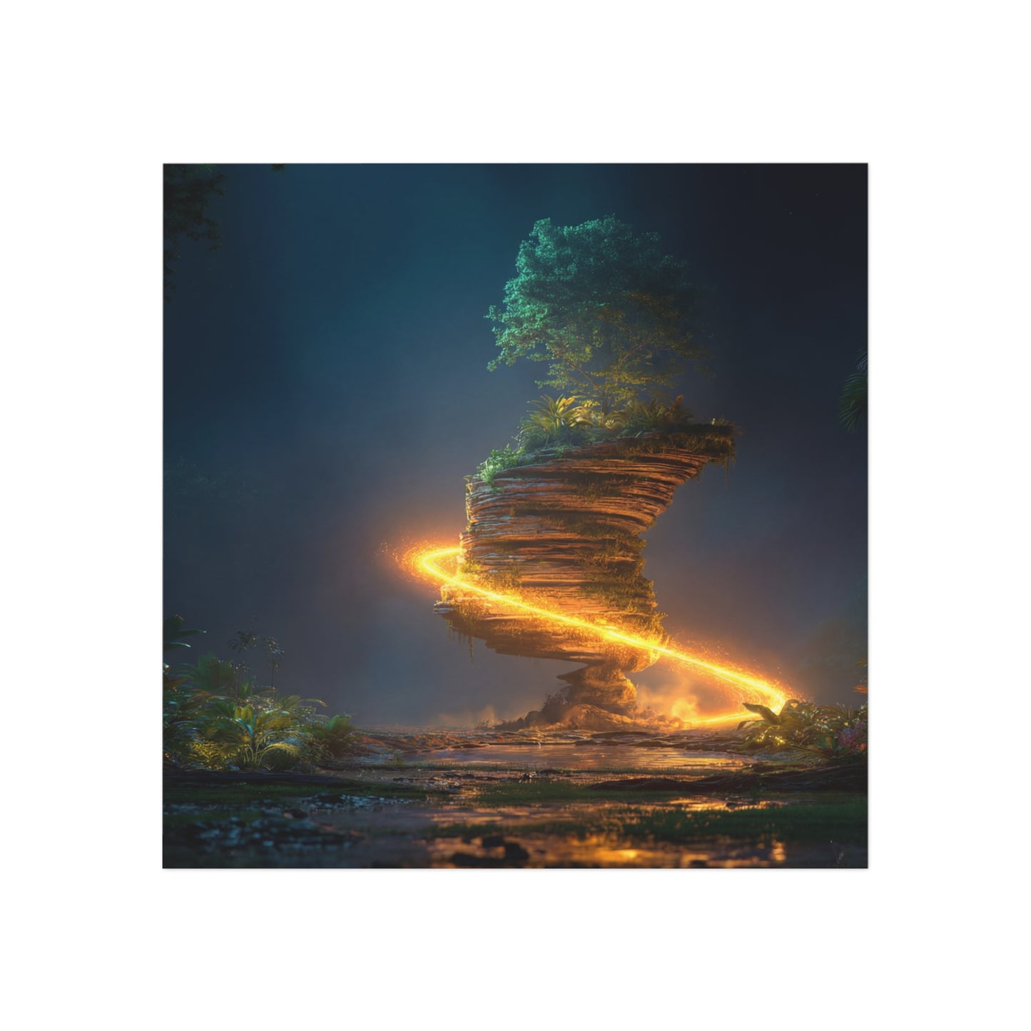 Floating Stone Tree Magnet – Luminous Jungle Portal
