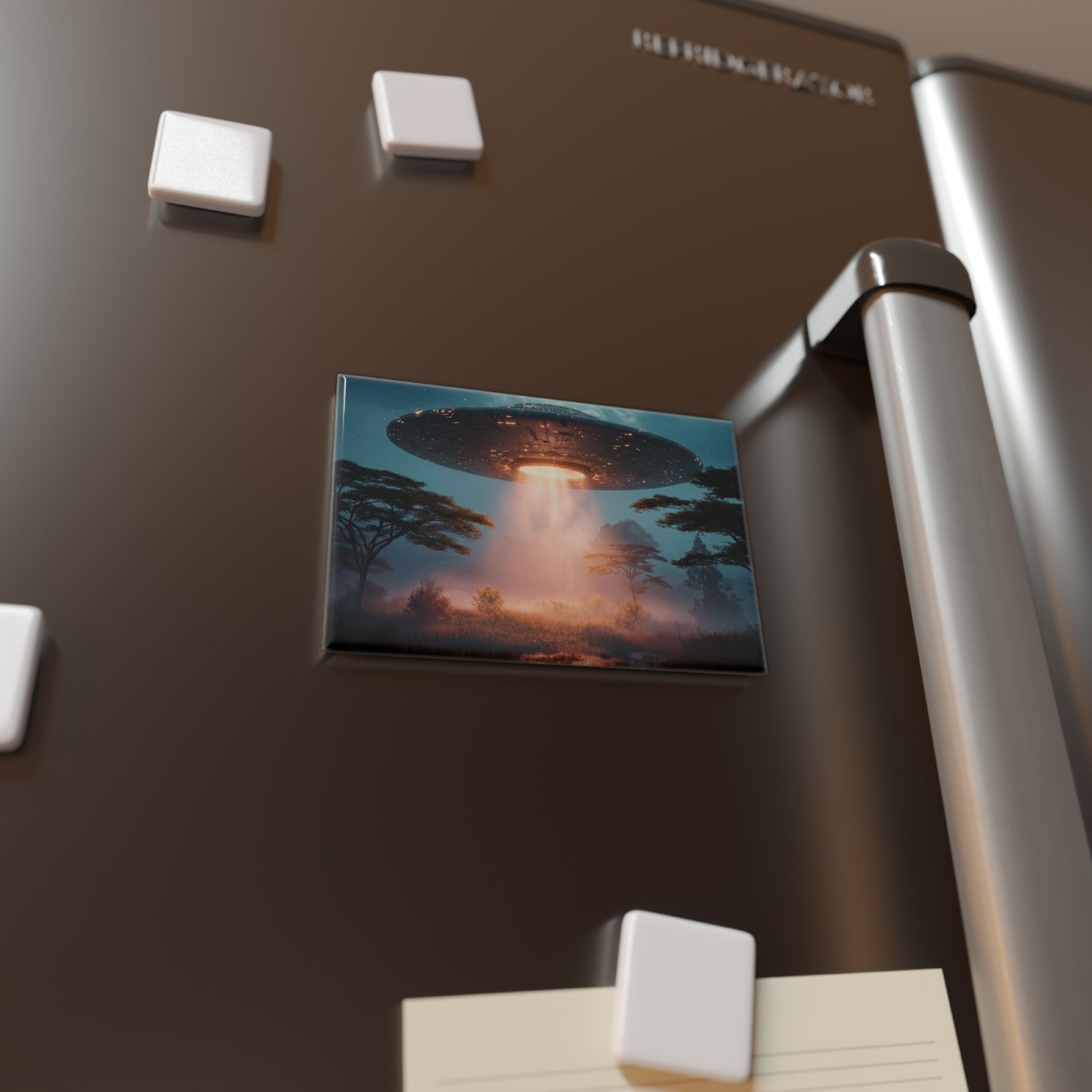 UFO Arrival Button Magnet, Rectangle (1 & 10 pcs) – Warm Light Over Whispering Savannah