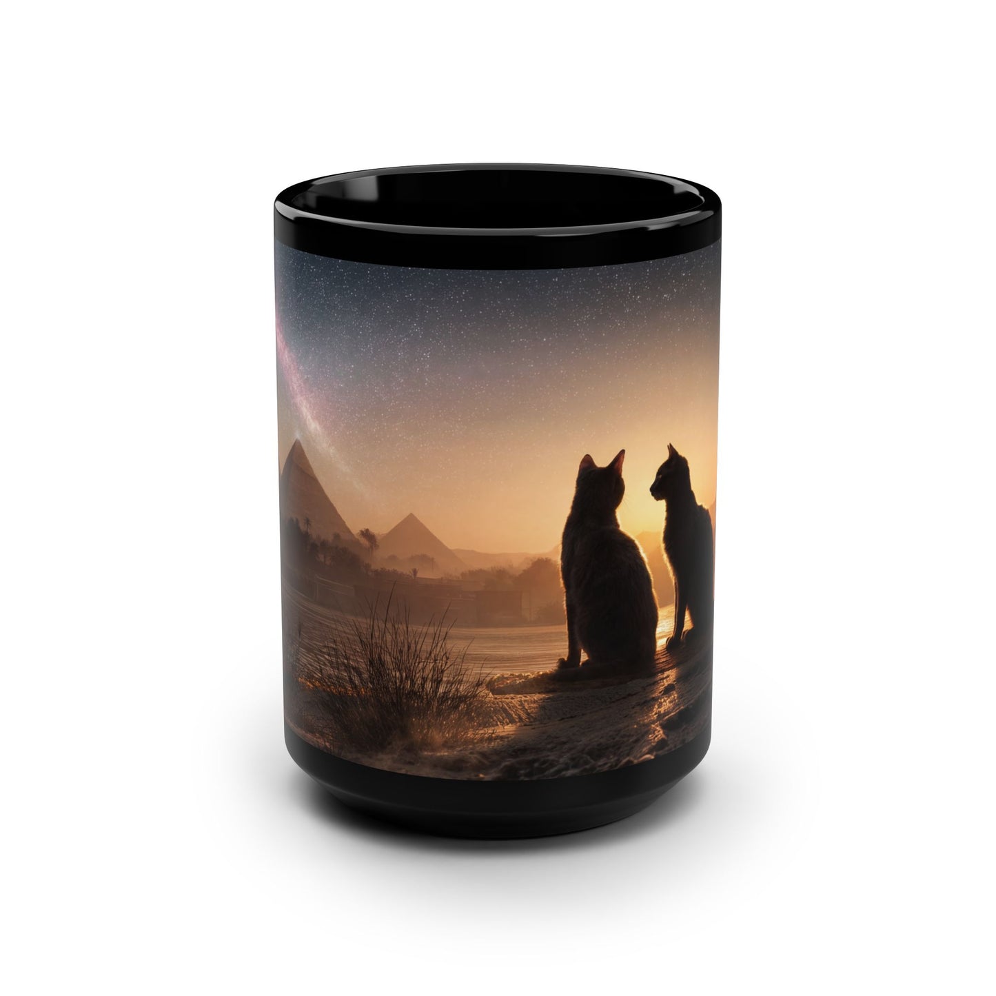 Starlit Pyramids & Cats Mug – Milky Way Nile Sunset Scene