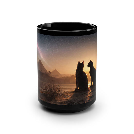 Starlit Pyramids & Cats Mug – Milky Way Nile Sunset Scene