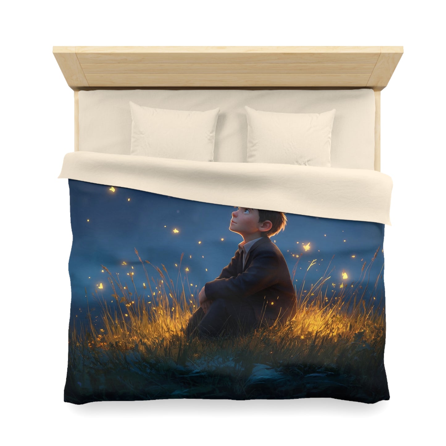 Boy Among Fireflies Microfiber Duvet Cover – Twilight Whispers of Wonder