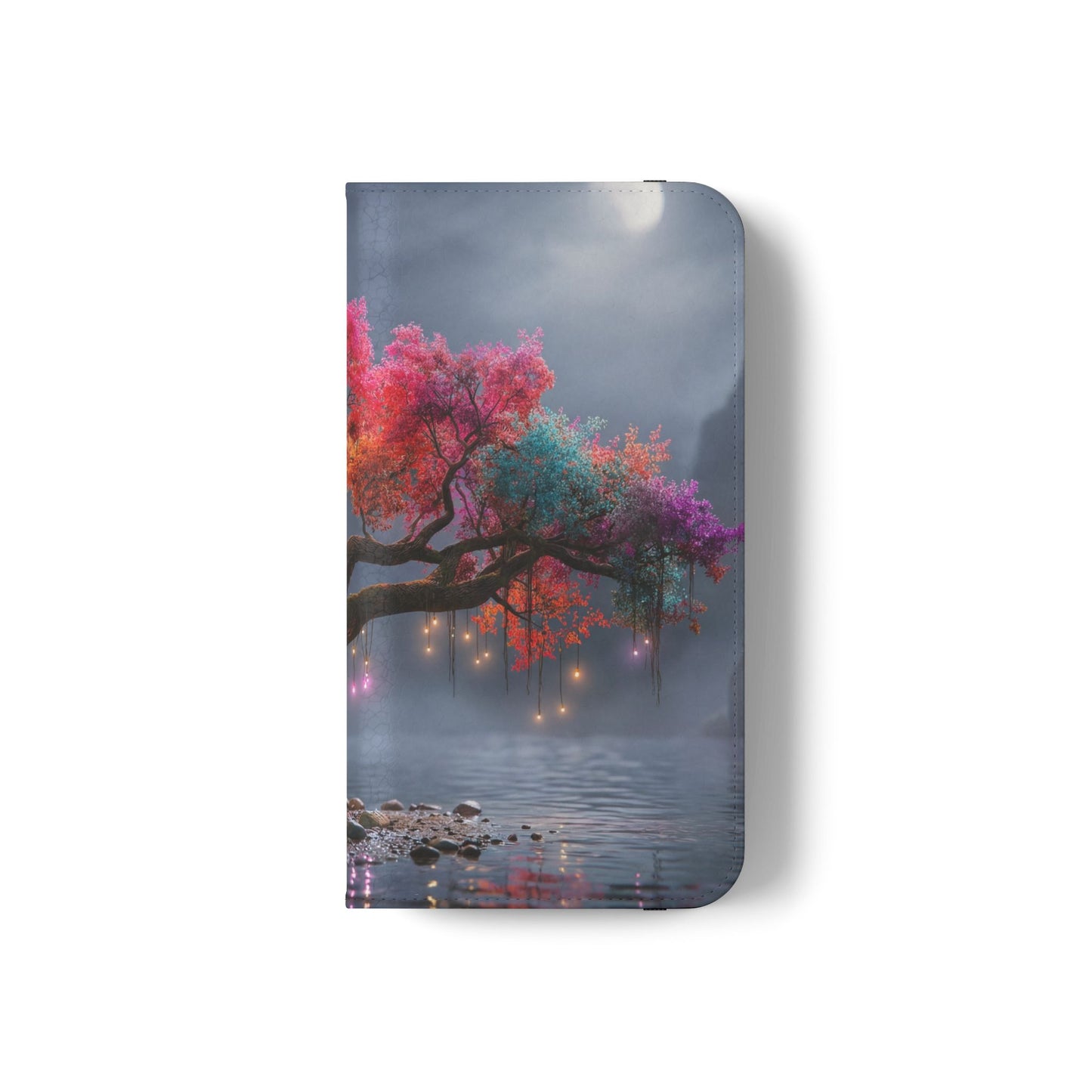 Chromatic Canopy Flip Cases – Rainbow Tree Moonlit Waterfall Scene