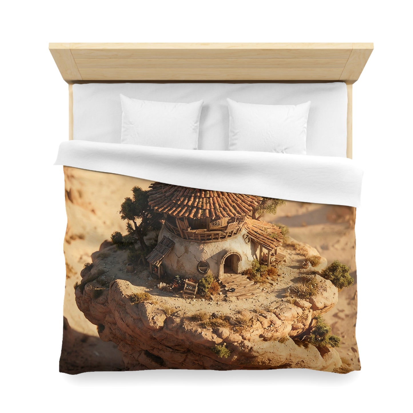 Cliffside Desert Cottage Duvet Cover – Sunset Sanctuary on Stone