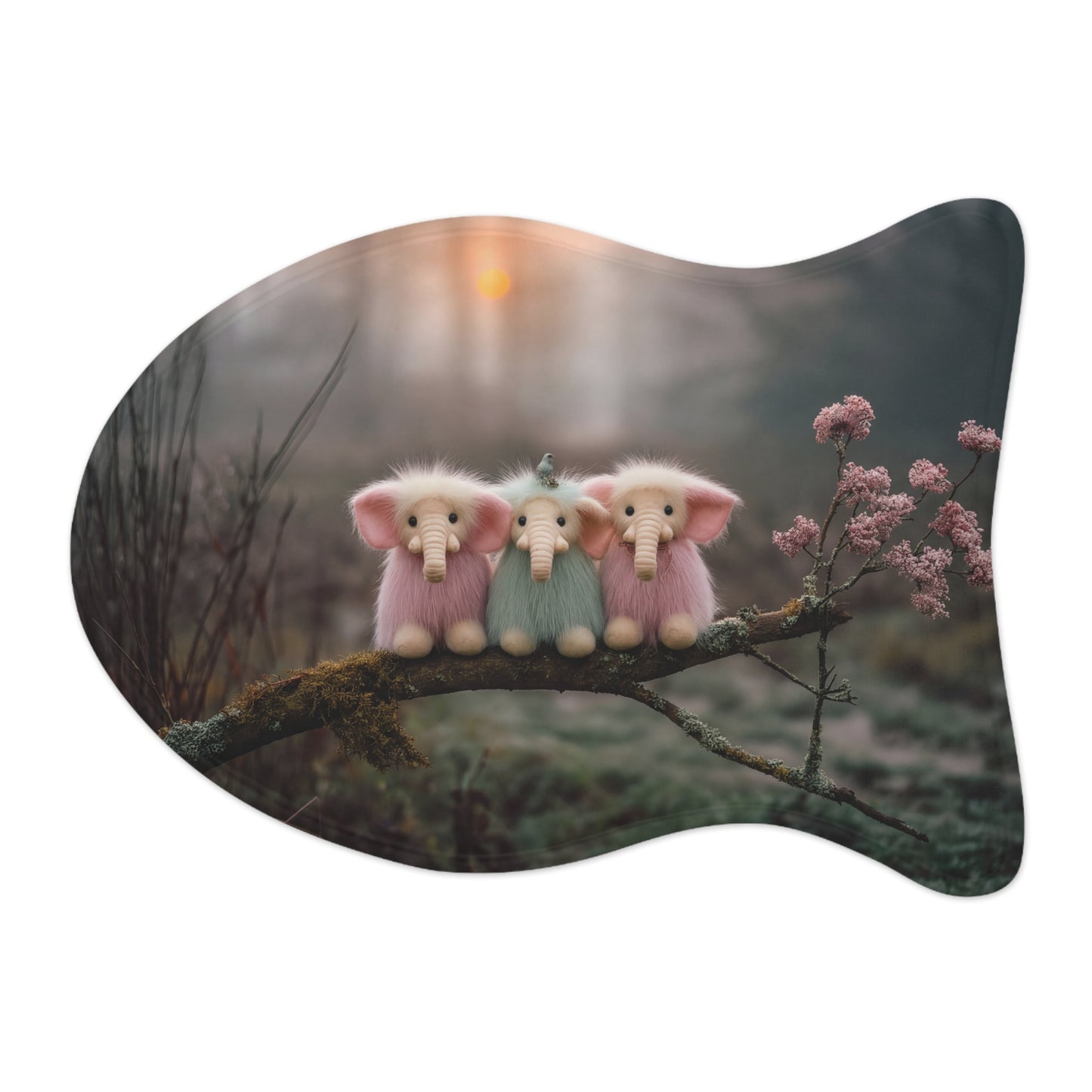 Mossy Branch Elephant Trio – Gentle Forest Guardians Pet Feeding Mats