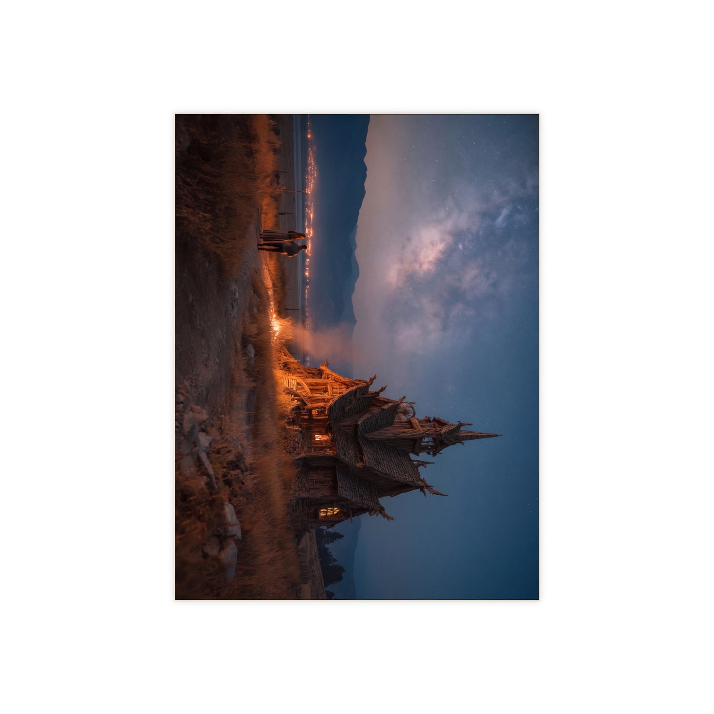 Starlit Chapel Under Milky Way Ceramic Photo Tile – Whispering Night Vigil