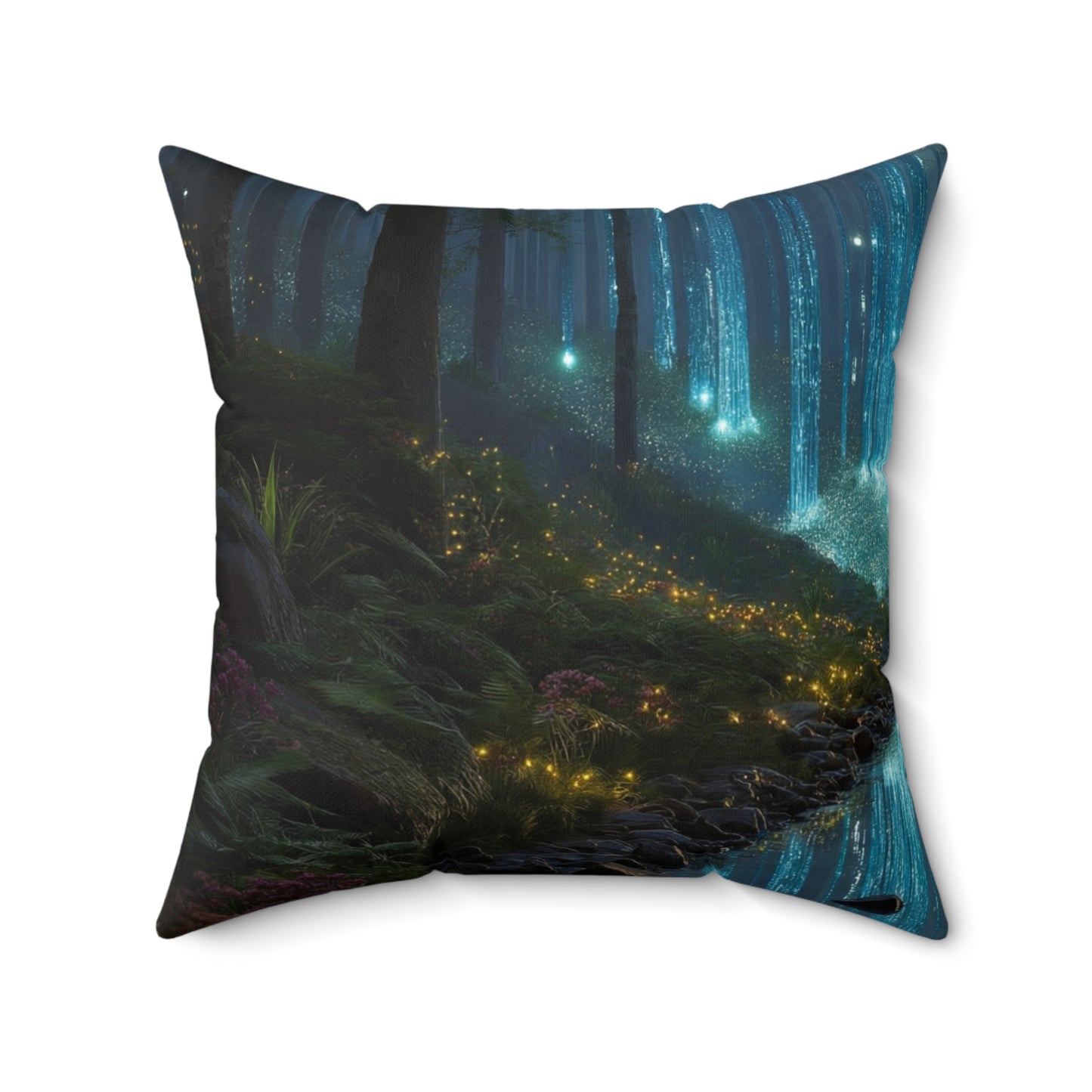 Celestial Stream Spun Polyester Square Pillow – Whispering Forest Dreamscape