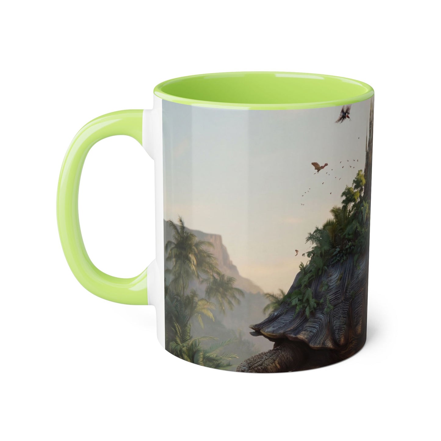 Mythic Tortoise Castle Mug – Golden Spire & Lush Grove Accent Mugs, 11oz