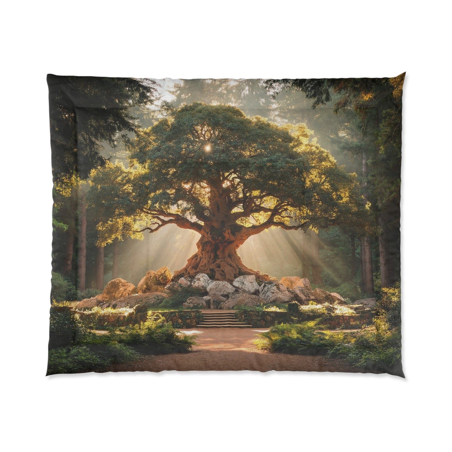 Ancient Wisdom Tree Comforter – Golden Rayed Sanctuary