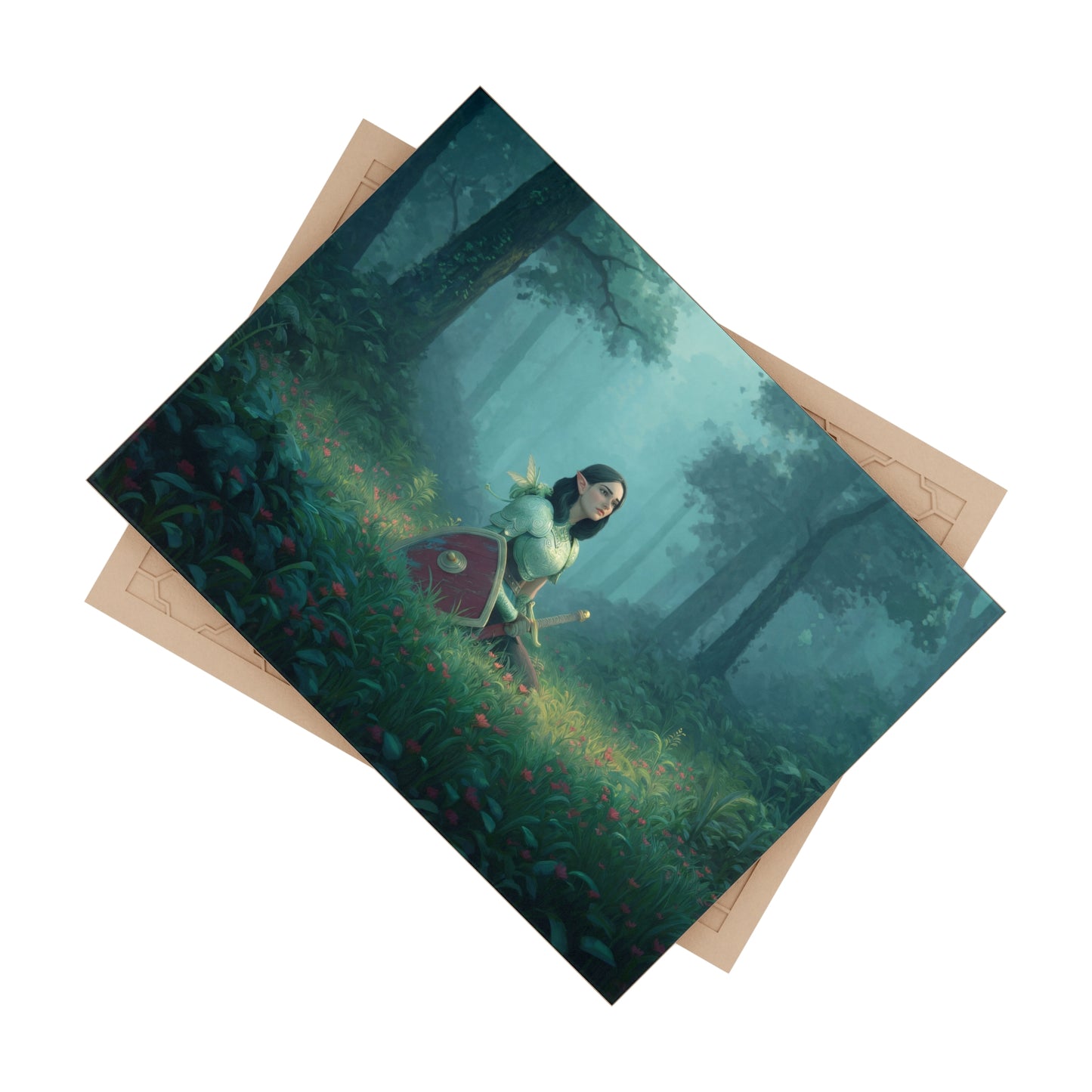 Elven Warrior in Misty Grove Ceramic Photo Tile – Guardian of Whispering Woods