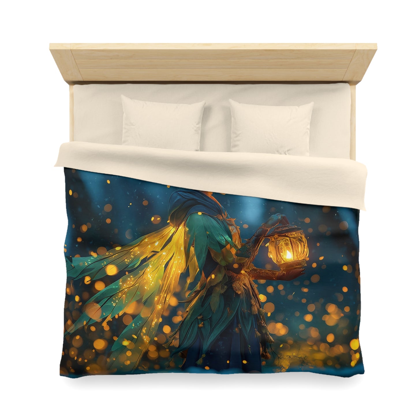 Luminous Forest Guardian Microfiber Duvet Cover – Warm Glow Through Whispering Woods