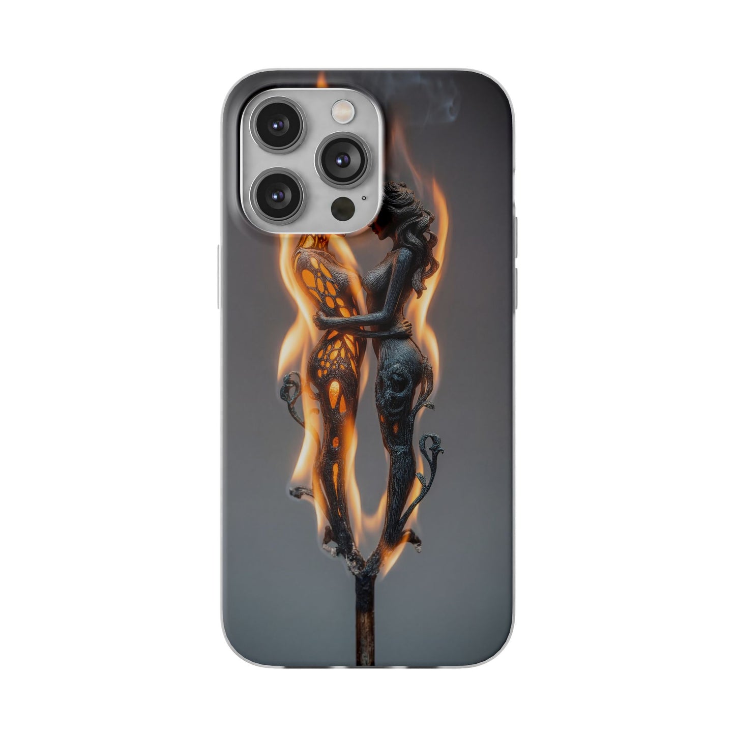 Flame-Embraced Lovers Flexi Cases – Intimate Glow Within the Fire