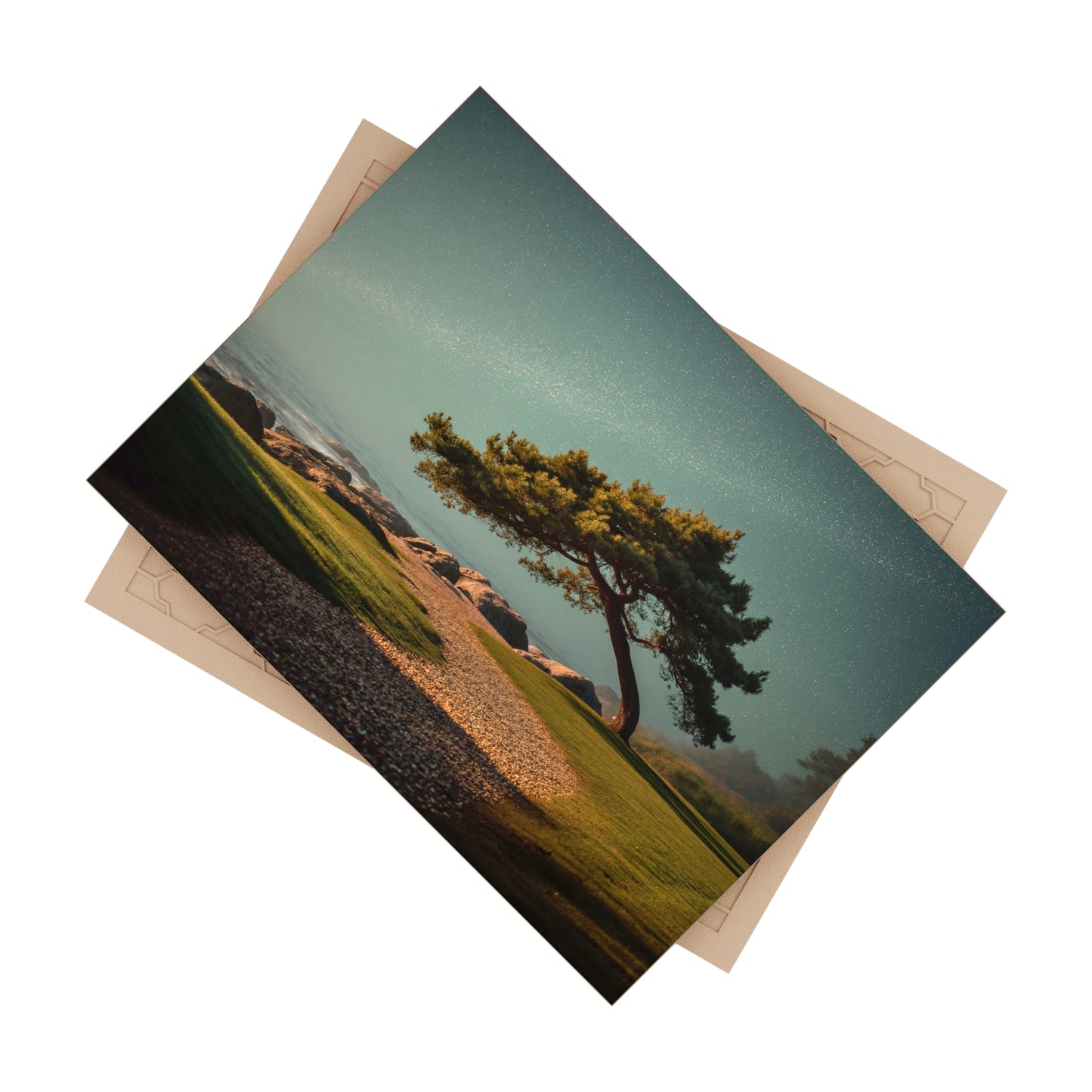 Starlit Sentinel Tree Ceramic Photo Tile – Twilight Shore Guardian