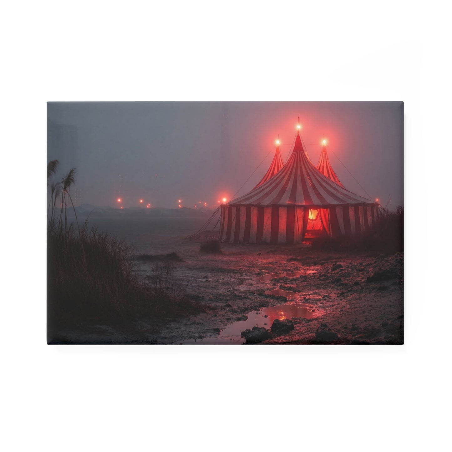 Crimson Carnival Tent Button Magnet, Rectangle (1 & 10 pcs) – Midnight Wonder on the Shoreline