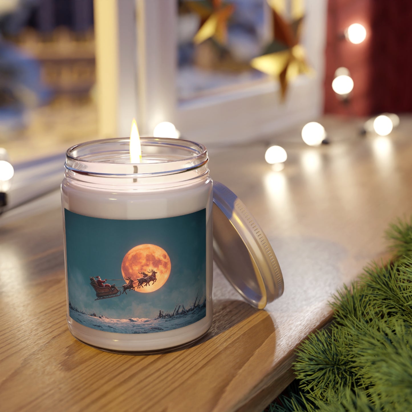 Lunar Reindeer Sleigh Scented Soy Candles with White Lid, 9oz – Midnight Santa’s Celestial Flight