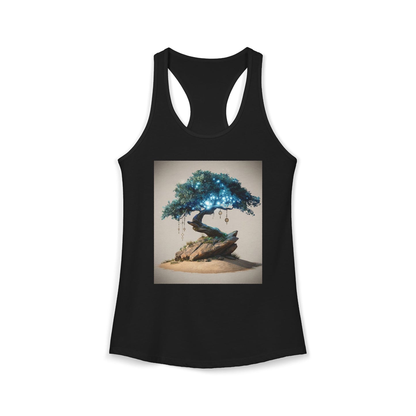 Luminescent Tree Women's Ideal Racerback Tank – Glowing Blue Canopy Sandstone Sentinel