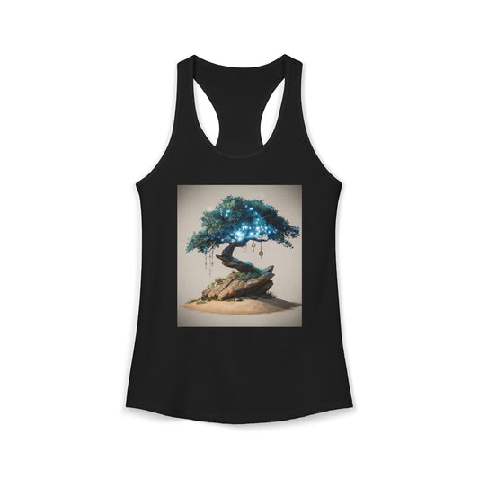 Luminescent Tree Women's Ideal Racerback Tank – Glowing Blue Canopy Sandstone Sentinel