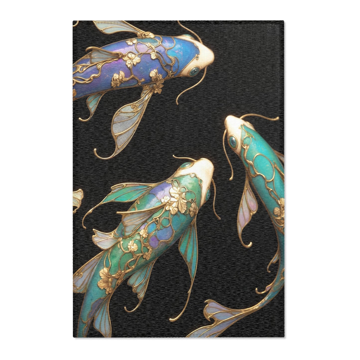 Art Nouveau Koi Area Rugs – Luminous Gold & Azure Dreamscape
