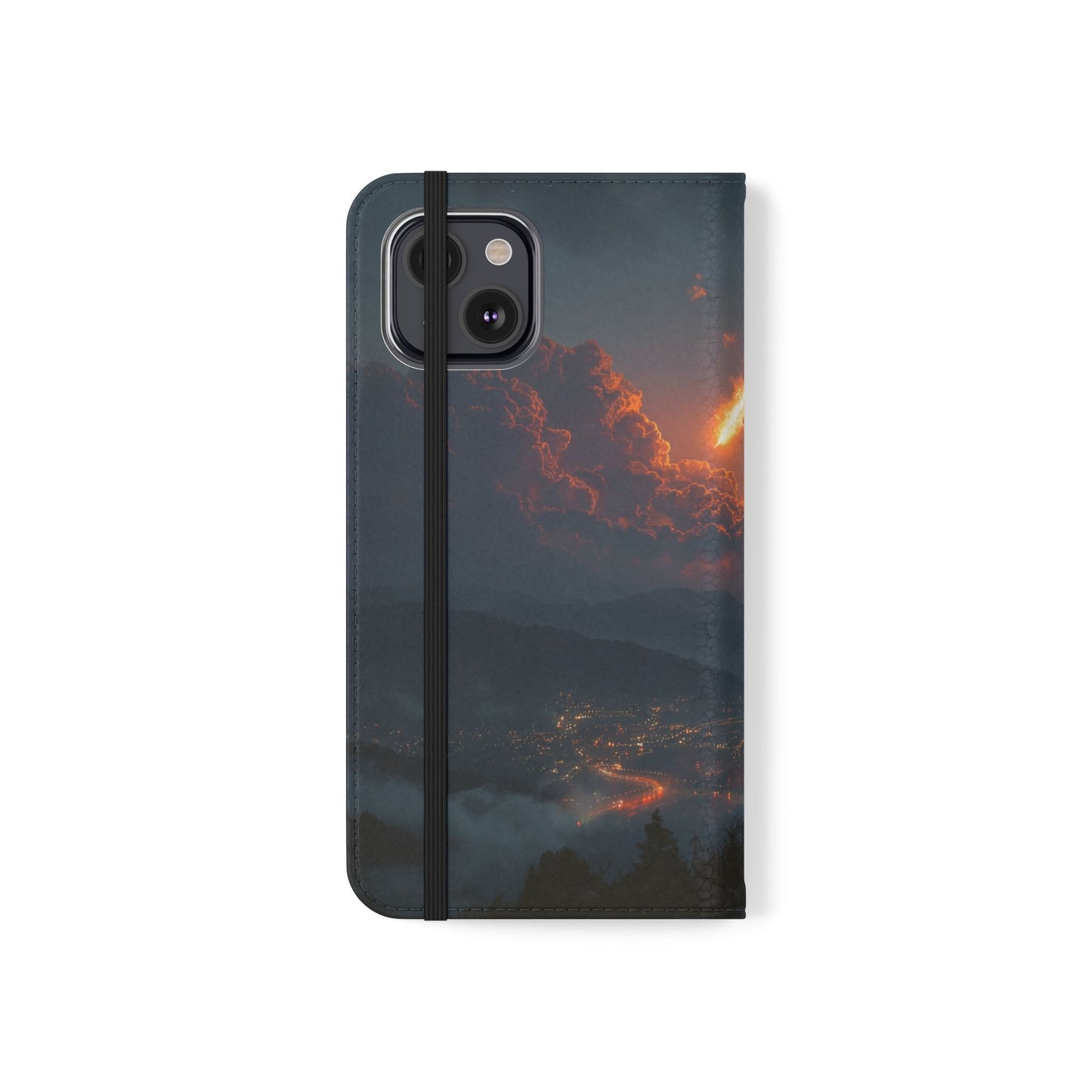 Meteor Over Valley Flip Cases – Crimson Sky Sentinel Cover