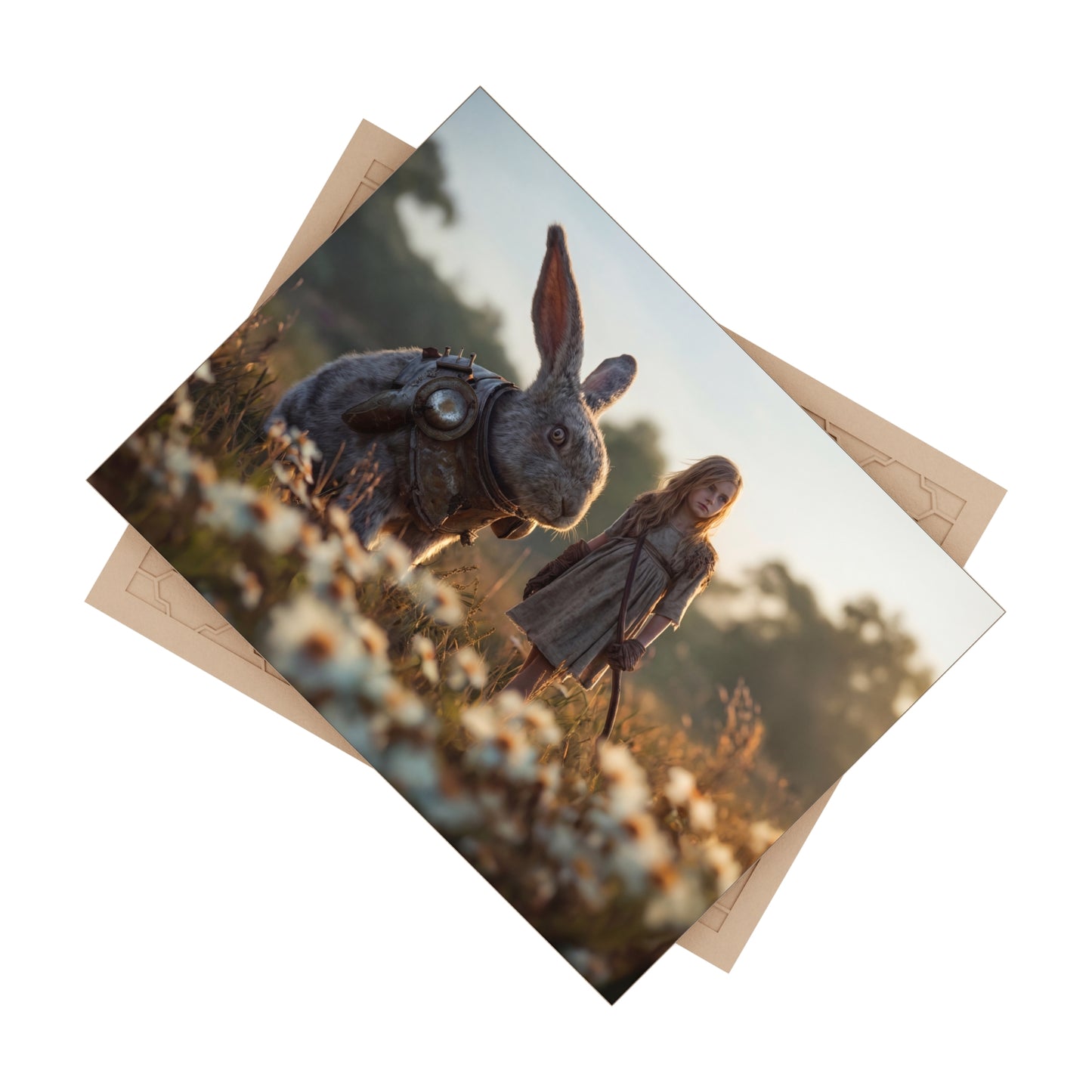 Rabbit Guardian Ceramic Photo Tile – Sunset Meadow Companionship