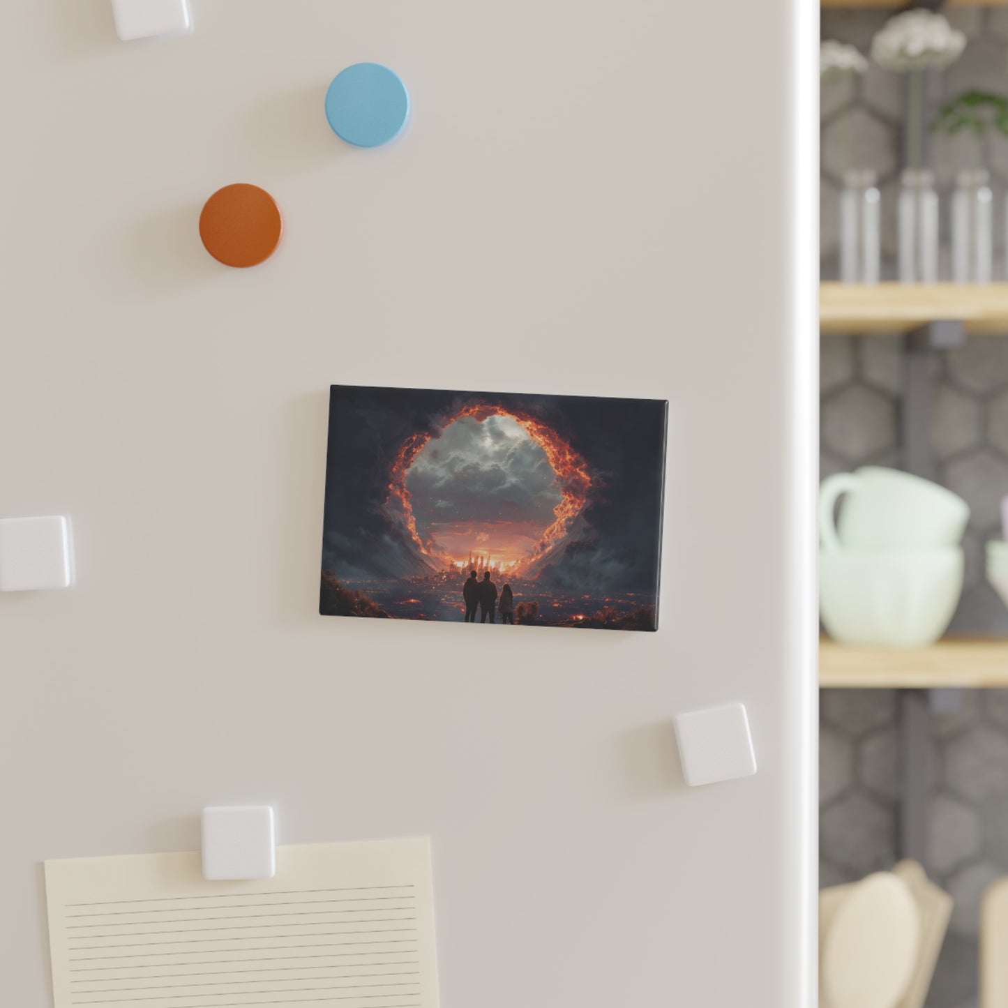 Celestial Gateway Button Magnet, Rectangle (1 & 10 pcs) – Three Souls Witnessing the Sky’s Heart