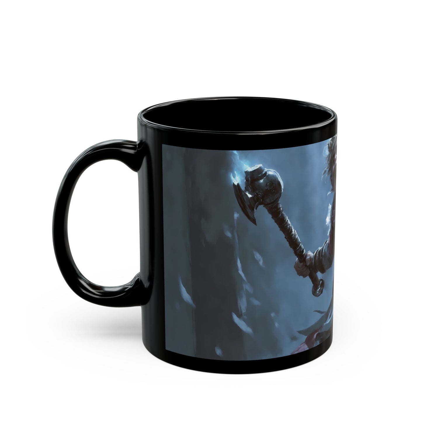 Tiny Warrior with Lightning Axe Black Mug – Cry of the Frostbound Champion