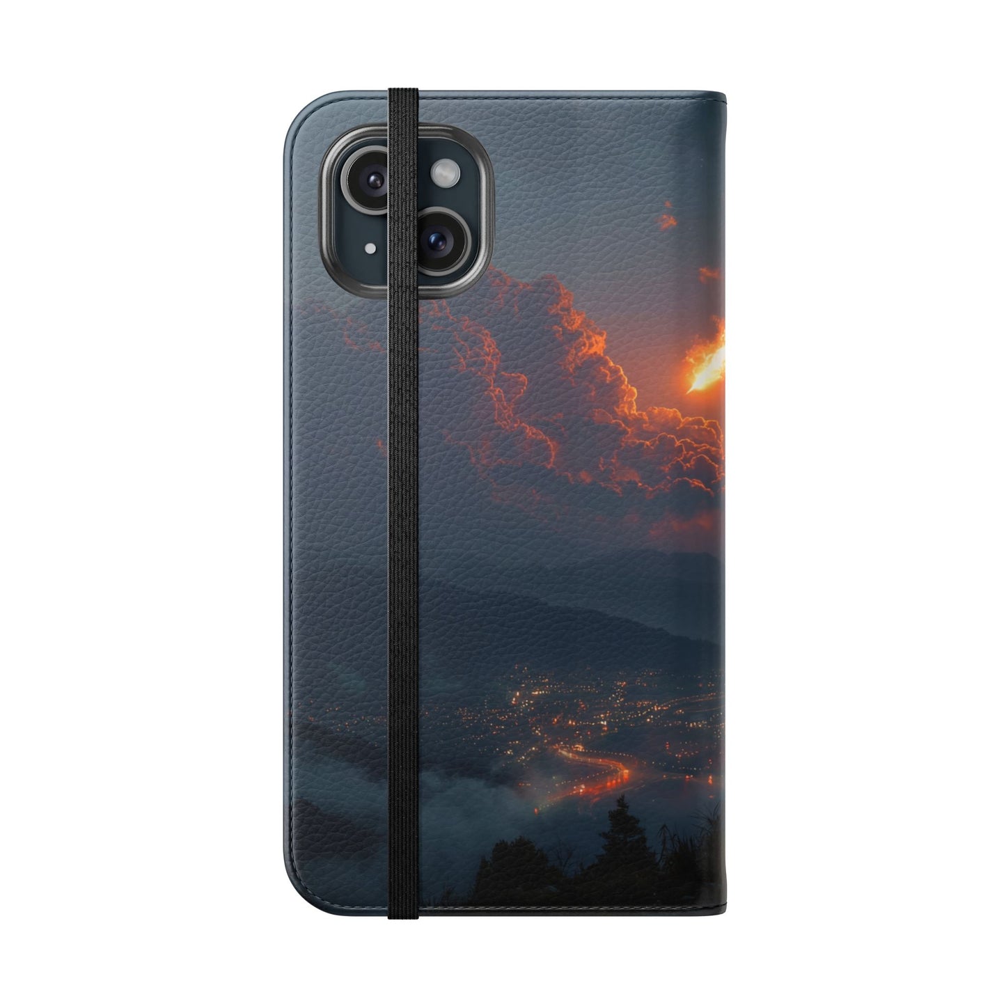 Meteor Over Valley Flip Cases – Crimson Sky Sentinel Cover