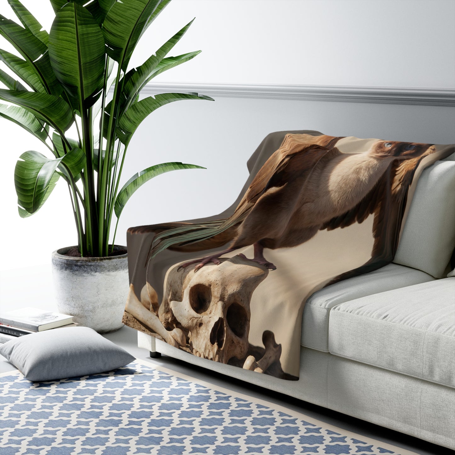 Winged Siamese Cat Guardian Sherpa Fleece Blanket – Skeletal Sentinel Warmth
